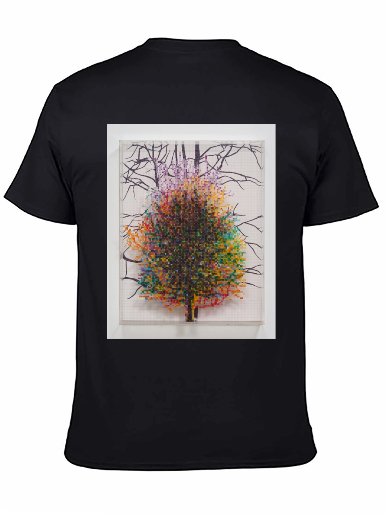 Pixel Tree Art Black T-Shirt Nature Design Tee