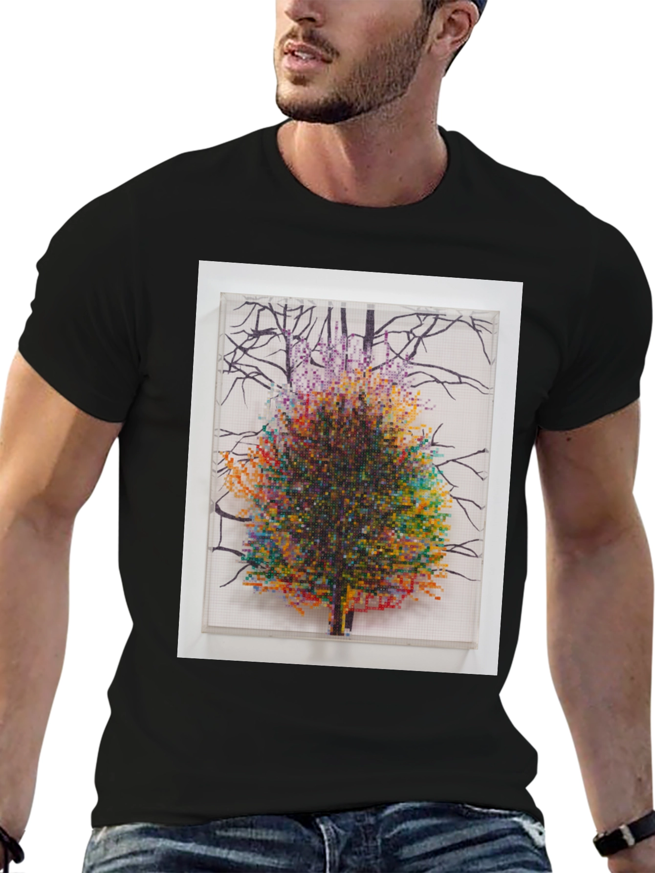 Pixel Tree Art Black T-Shirt Nature Design Tee