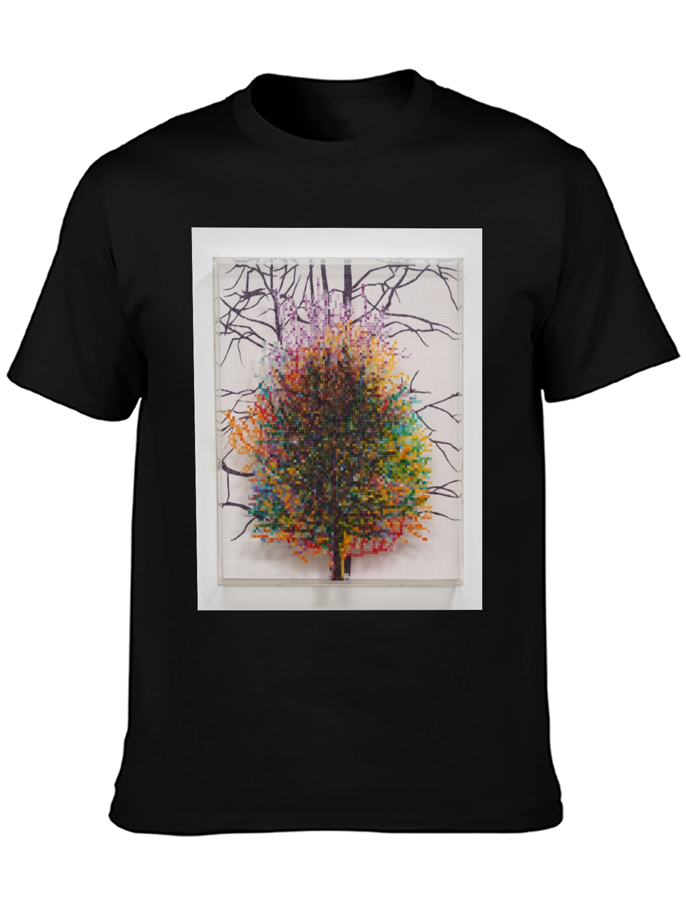 Pixel Tree Art Black T-Shirt Nature Design Tee