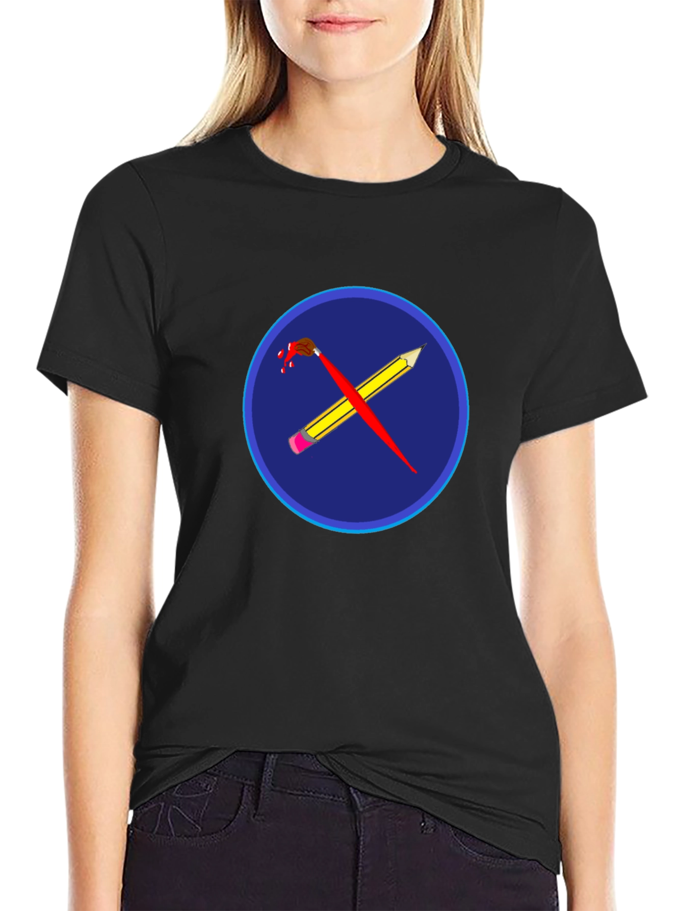 Artistic Crossed Brush & Pencil Graphic Tee