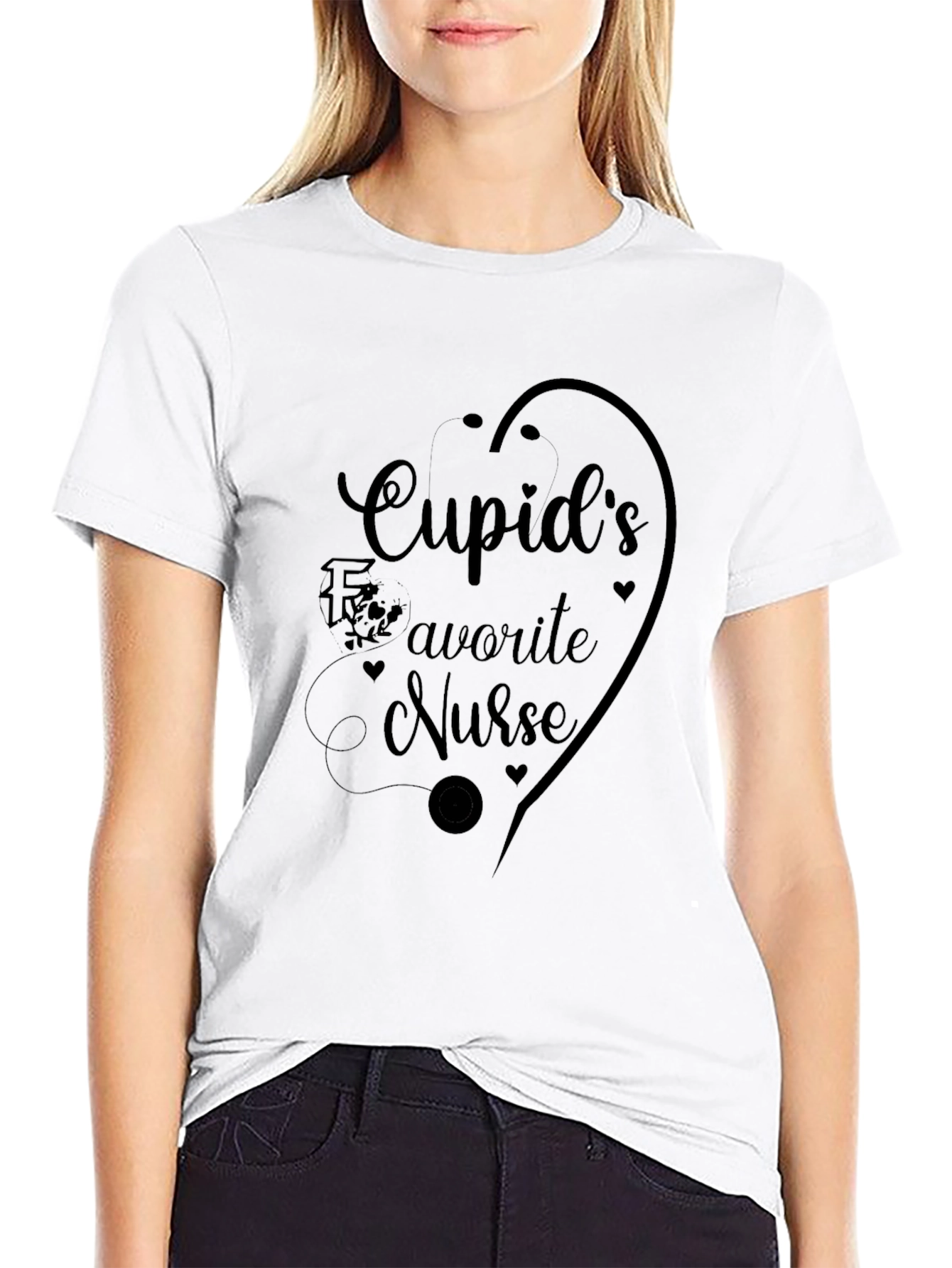 Cupids Favorite Nurse Black T-Shirt