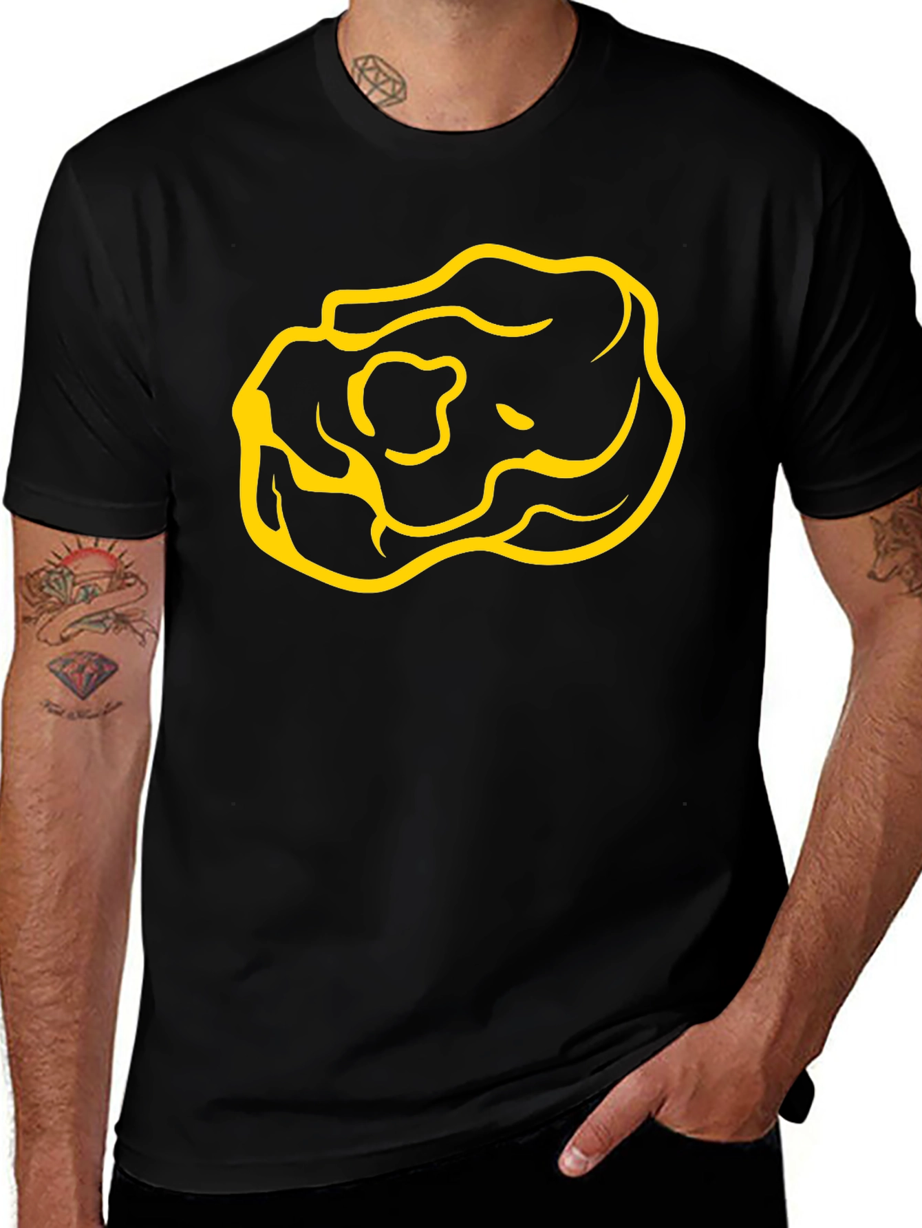 Black T-Shirt with Yellow Rose Design