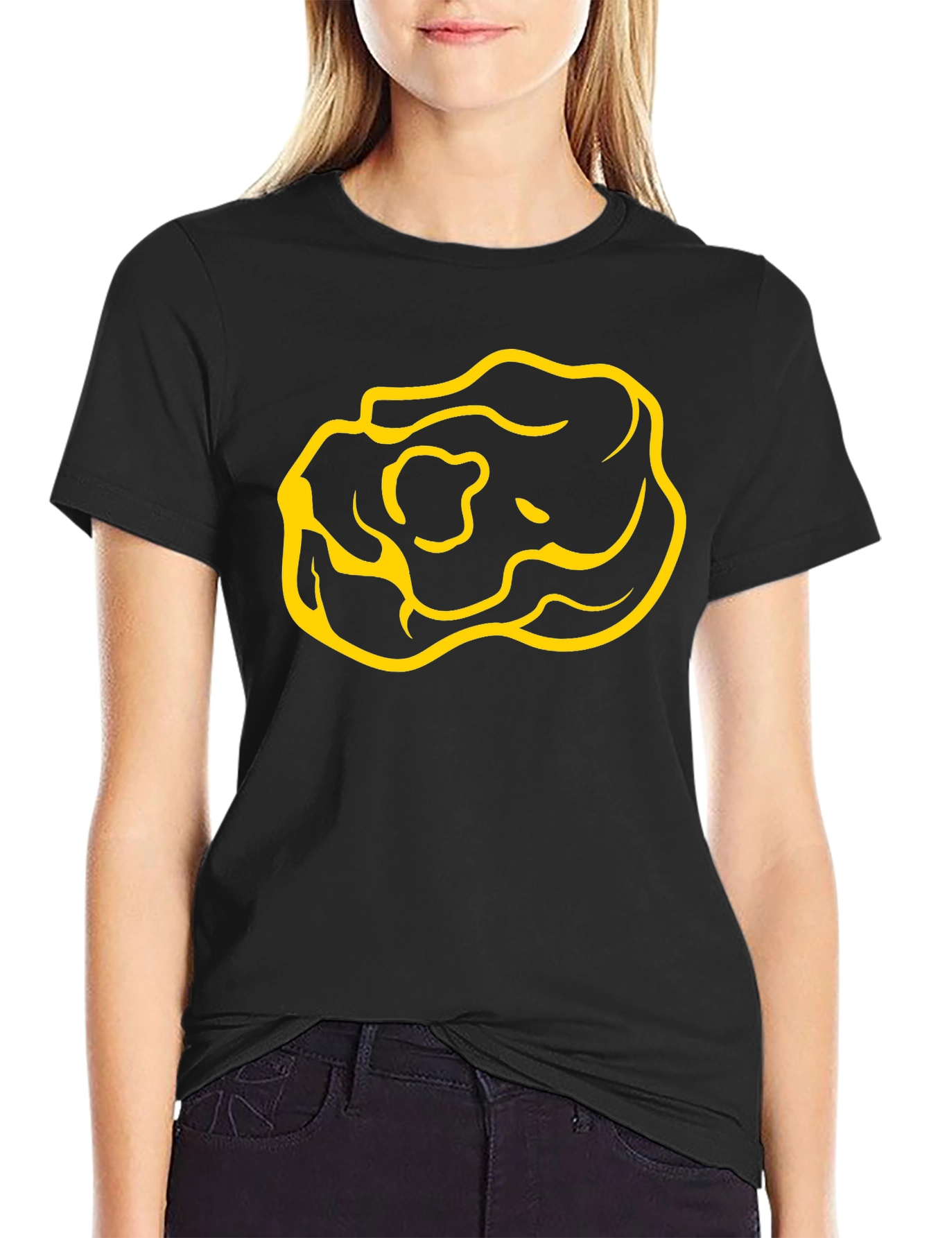 Black T-Shirt with Yellow Rose Design