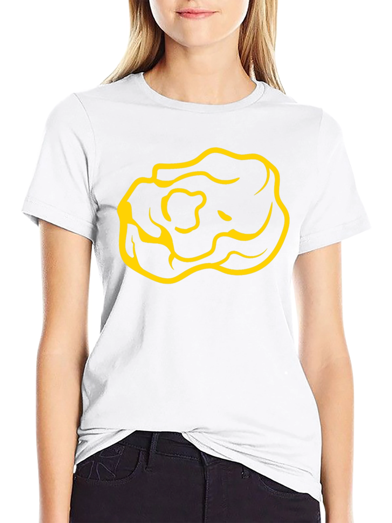 Black T-Shirt with Yellow Rose Design