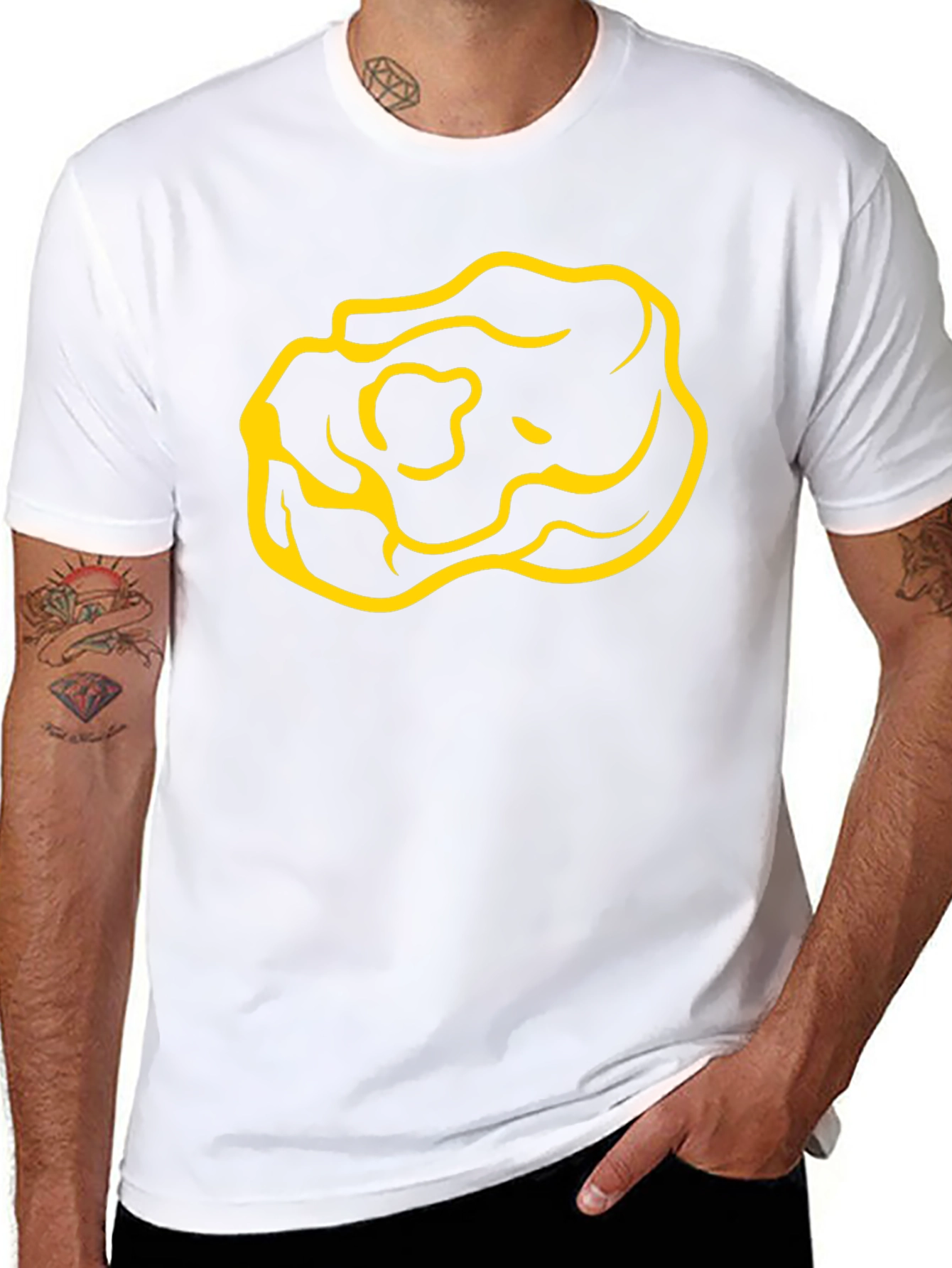 Black T-Shirt with Yellow Rose Design