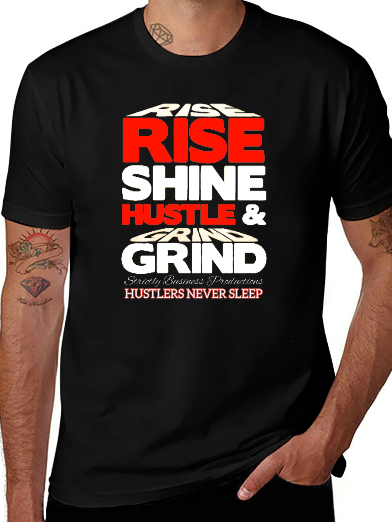 Rise Shine Hustle Grind Black Graphic Tee