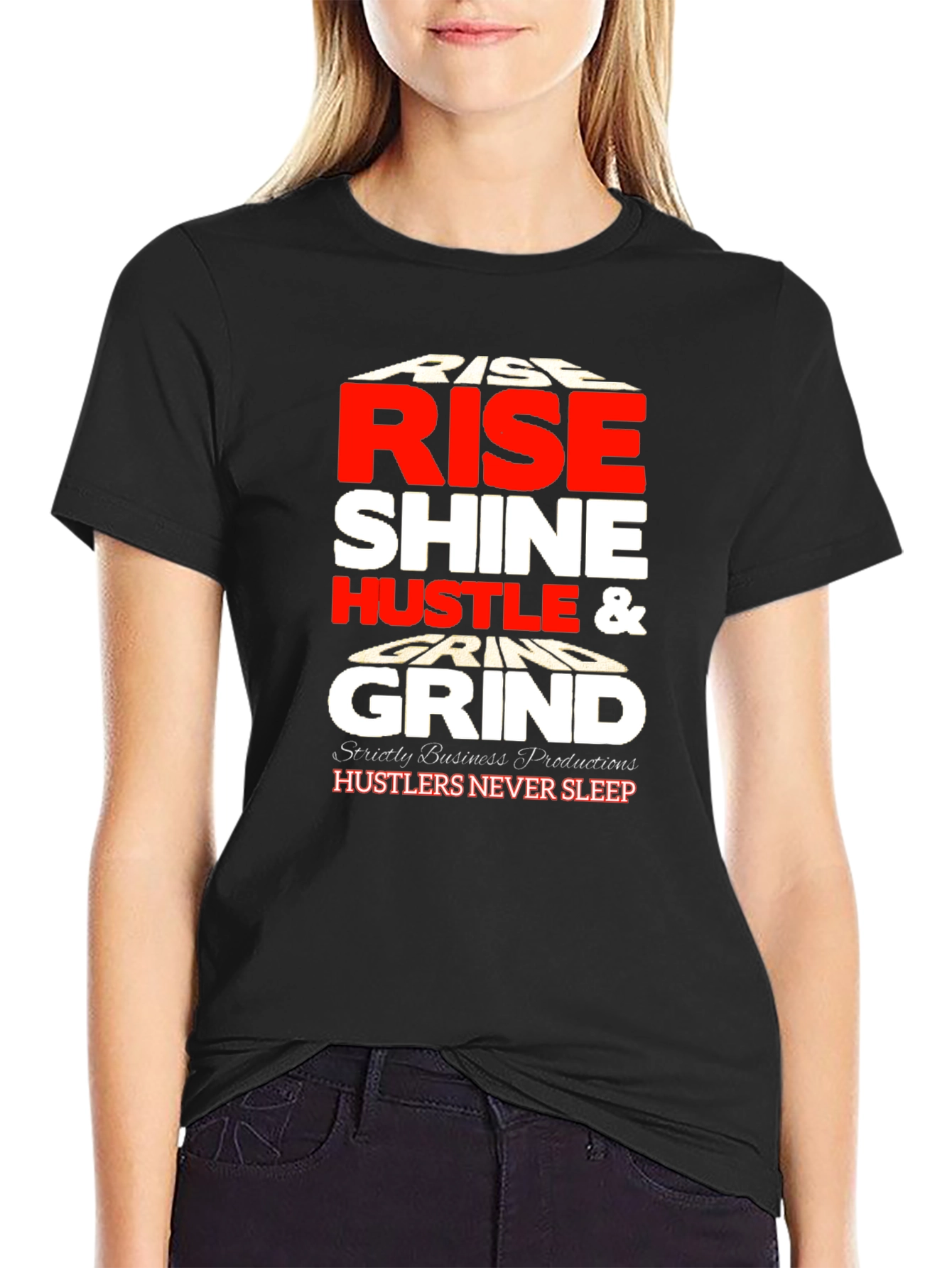 Rise Shine Hustle Grind Black Graphic Tee