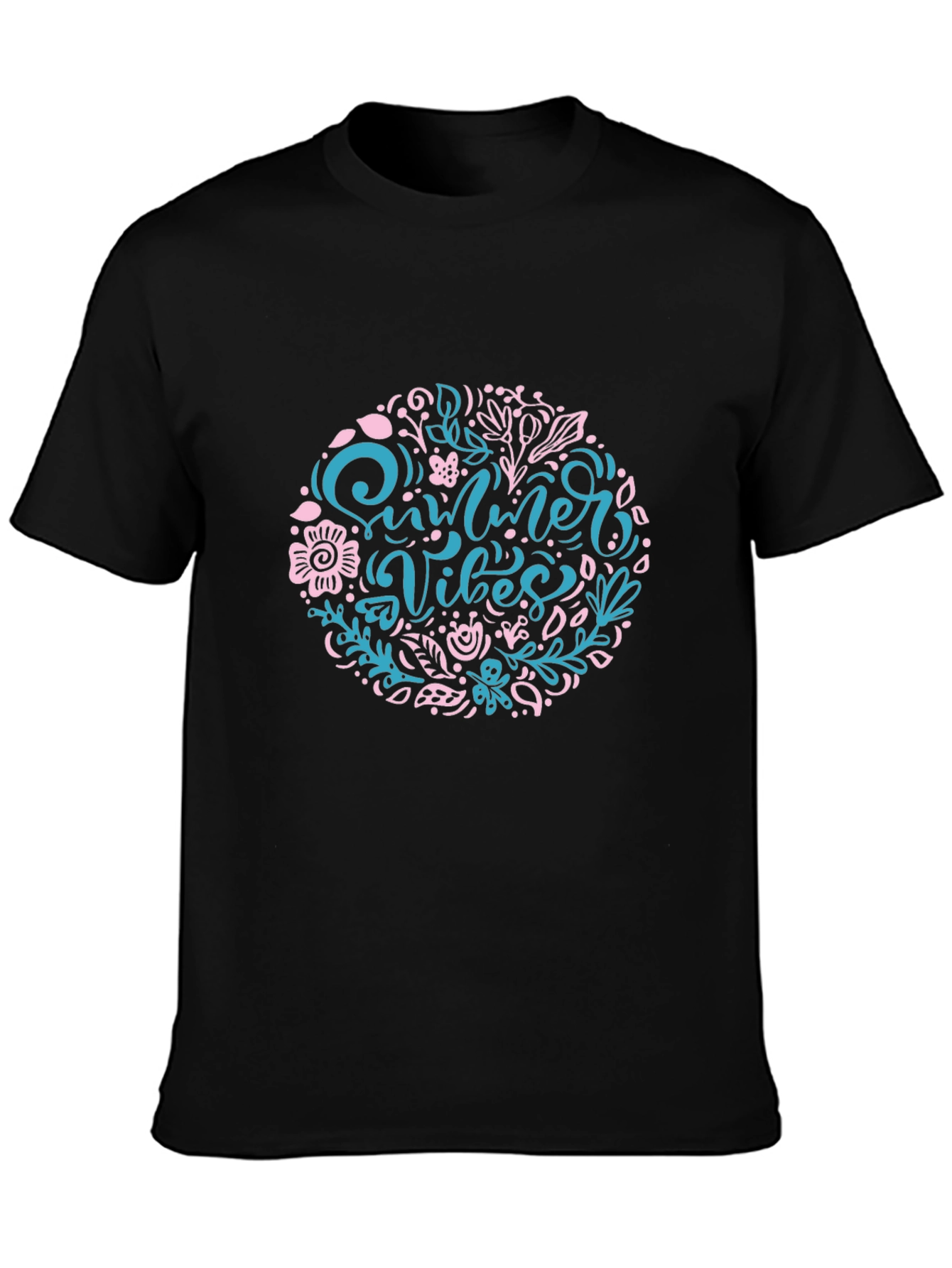 Summer Vibes Floral Print Black T-Shirt