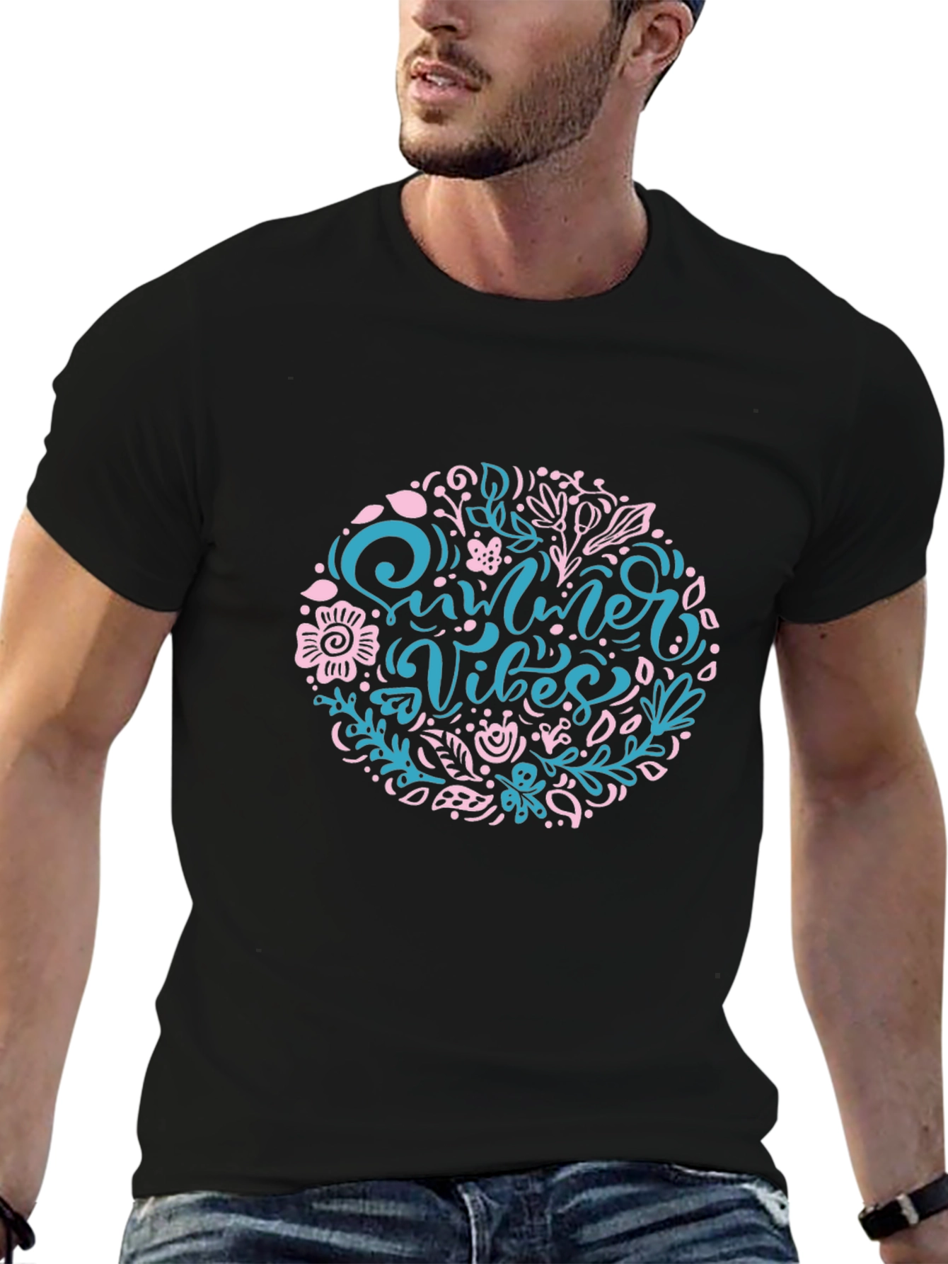 Summer Vibes Floral Print Black T-Shirt