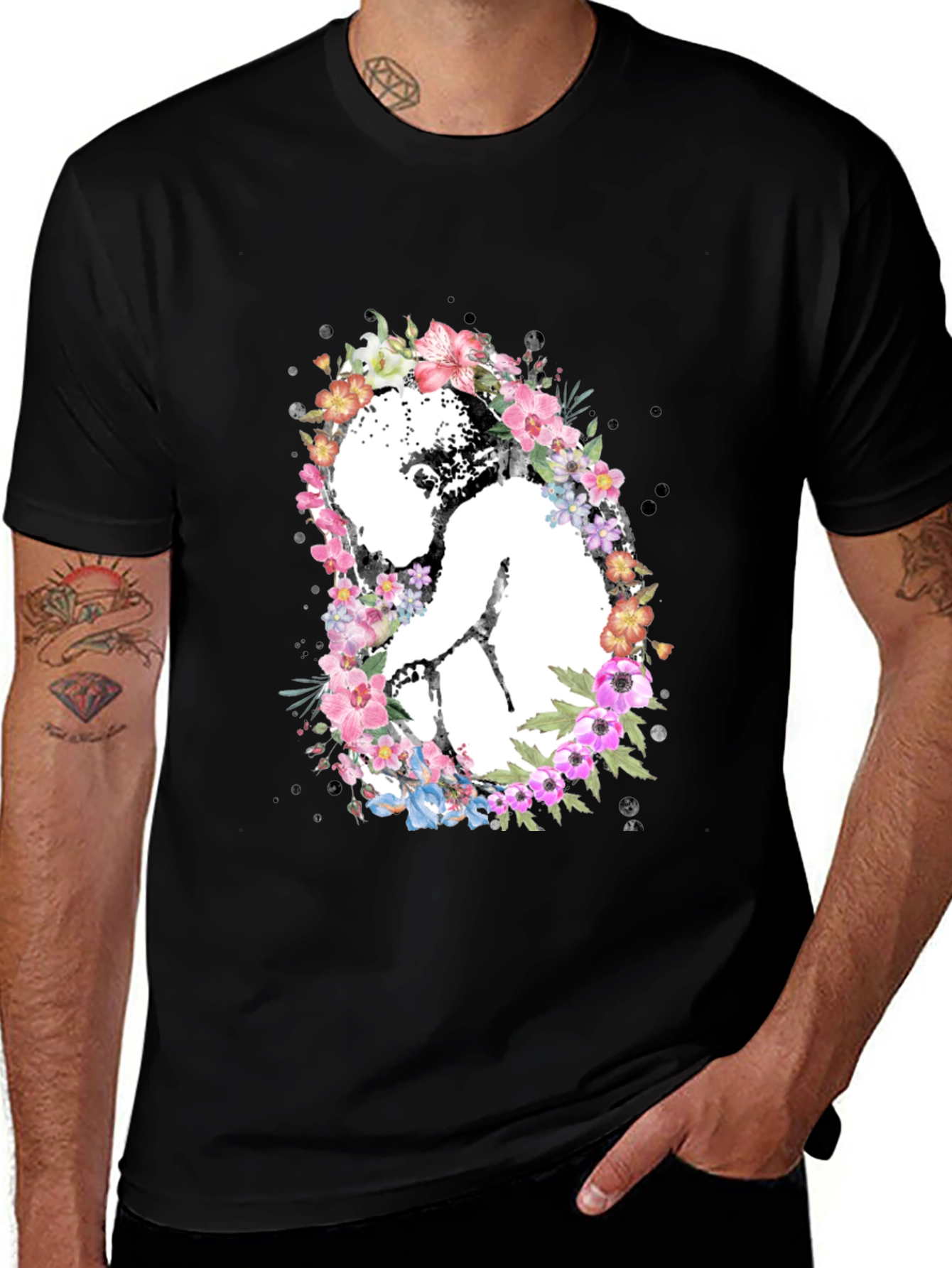 Floral Embryo Graphic Tee - Black Unisex T-Shirt