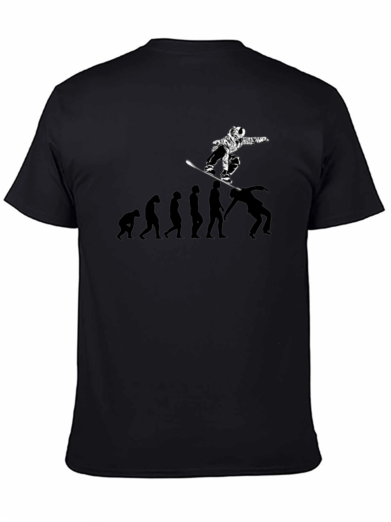 Snowboard Evolution T-Shirt: Black Crew Neck Graphic Tee