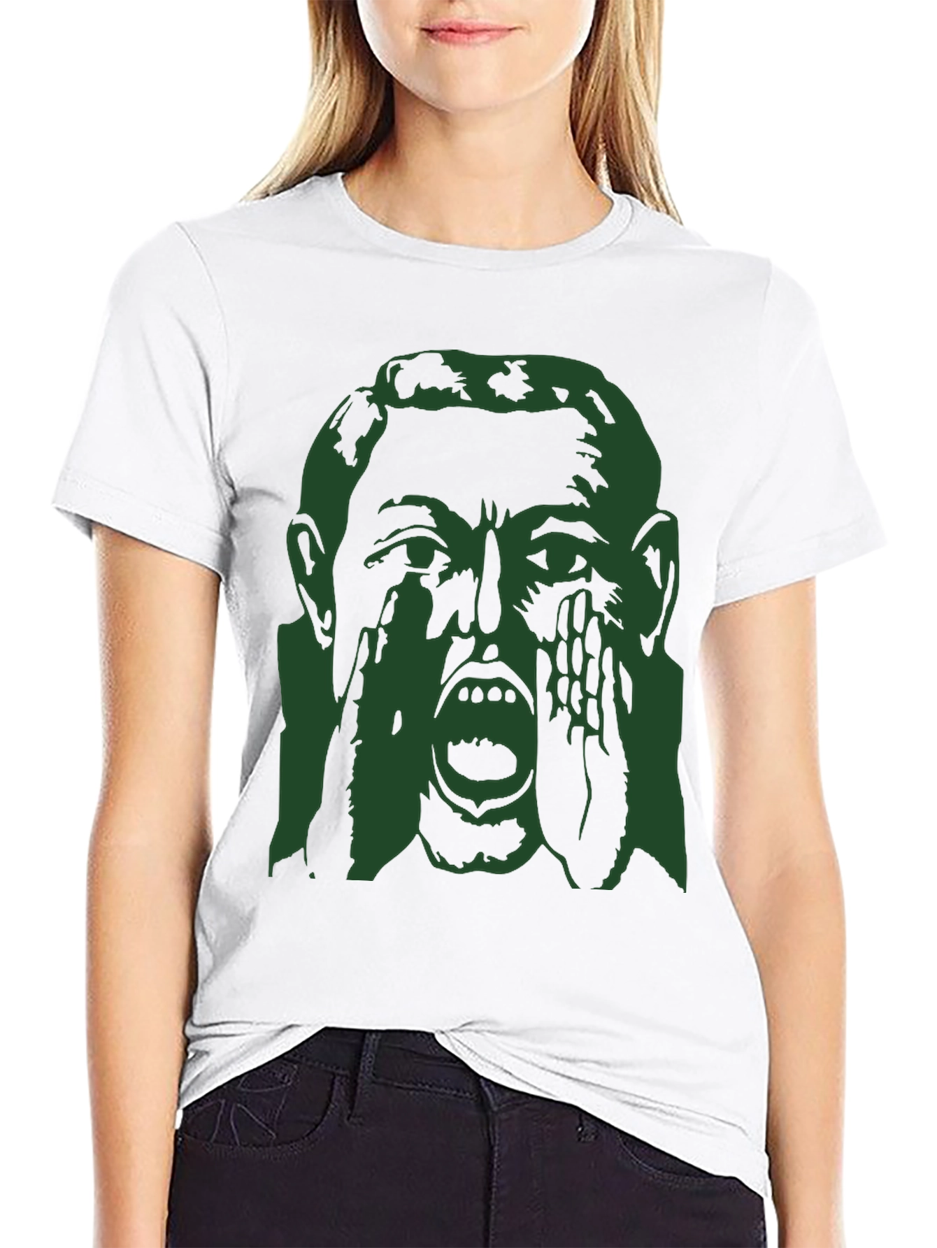 Screaming Face Graphic Print Black T-Shirt