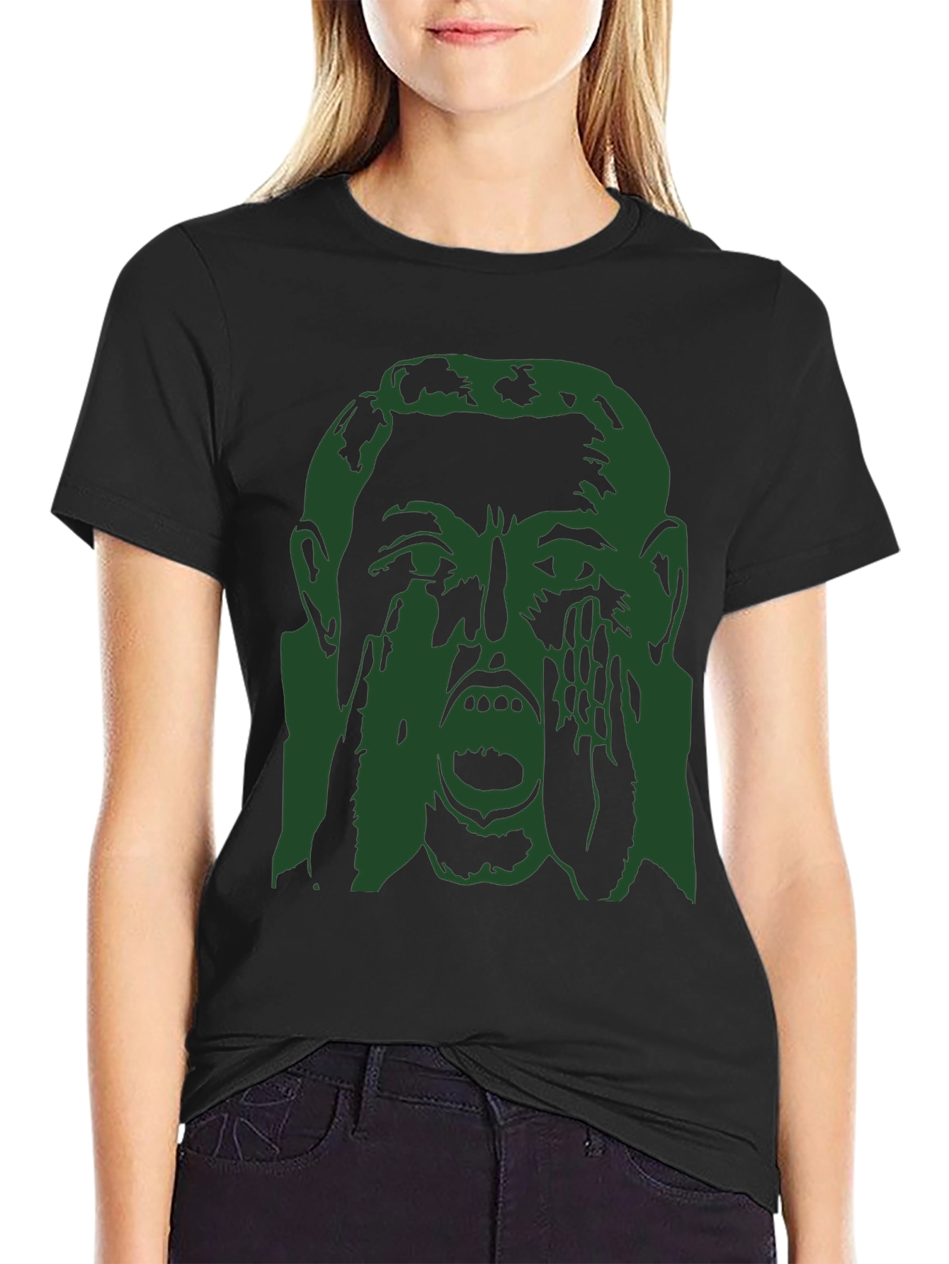 Screaming Face Graphic Print Black T-Shirt