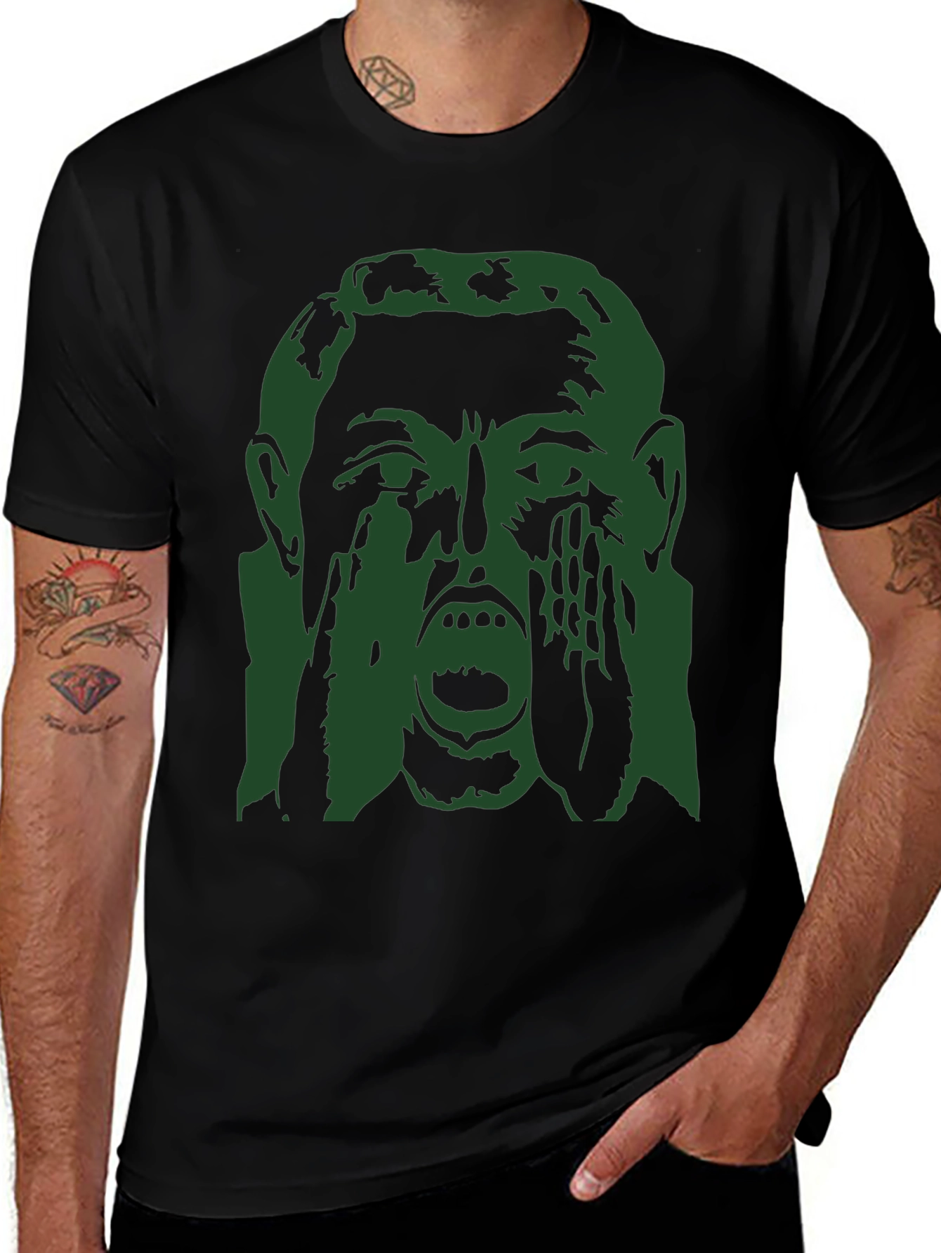 Screaming Face Graphic Print Black T-Shirt