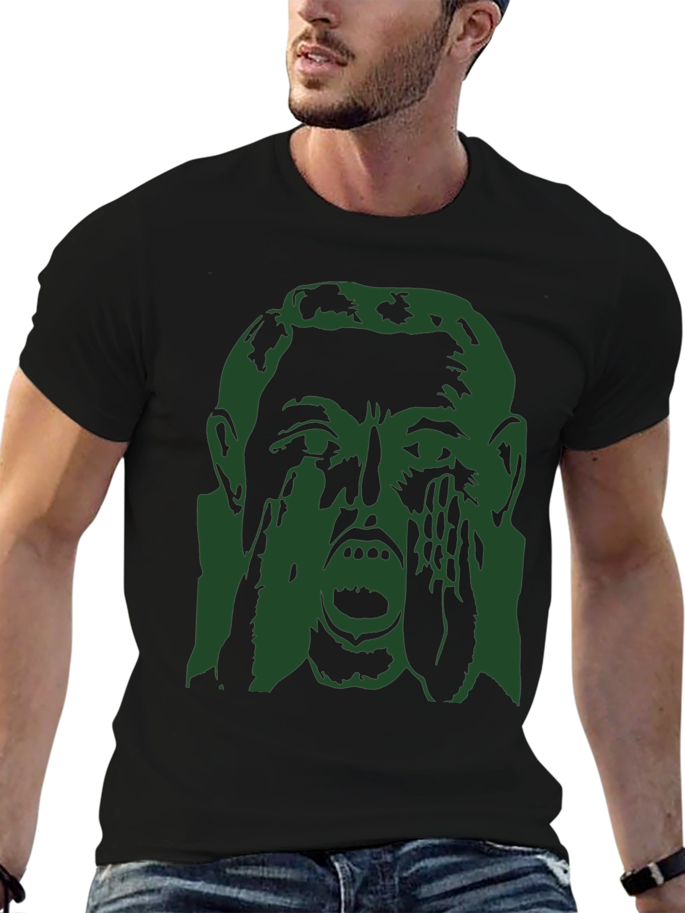 Screaming Face Graphic Print Black T-Shirt