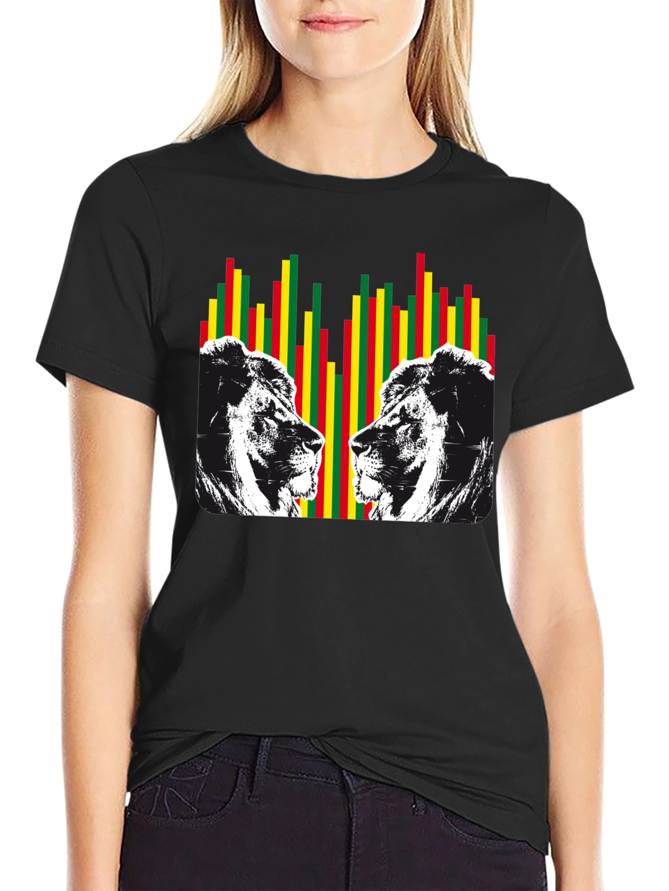 Lion Rasta Graphic Print Crew Neck T-Shirt