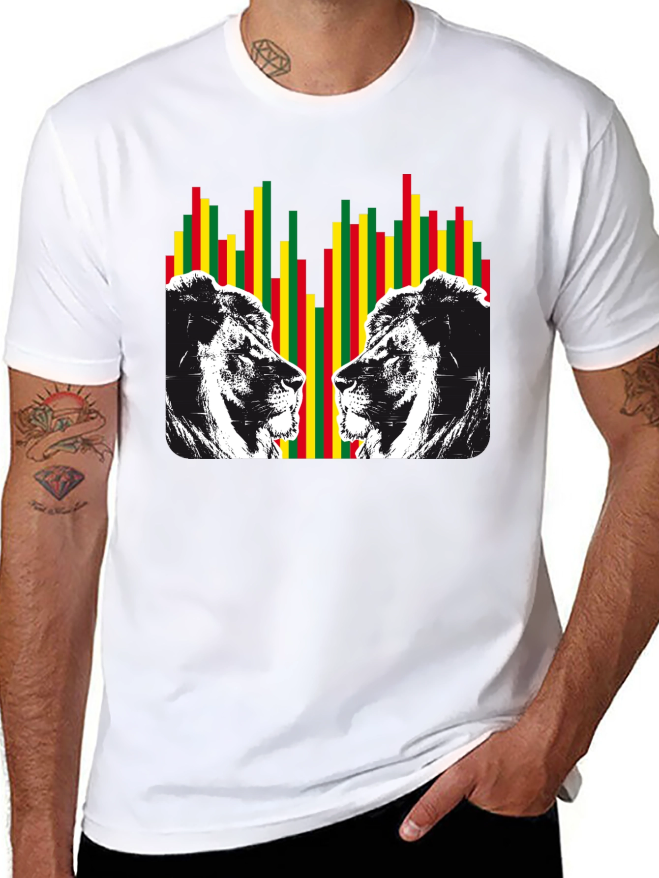 Lion Rasta Graphic Print Crew Neck T-Shirt