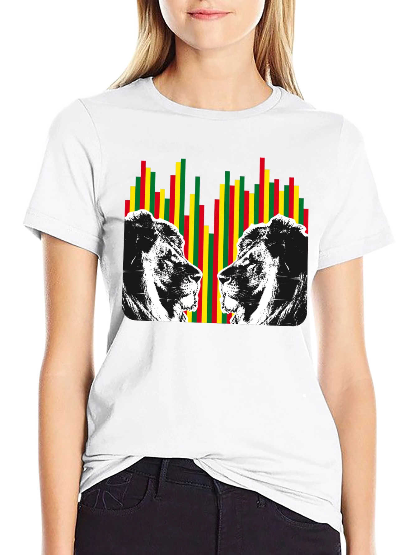 Lion Rasta Graphic Print Crew Neck T-Shirt