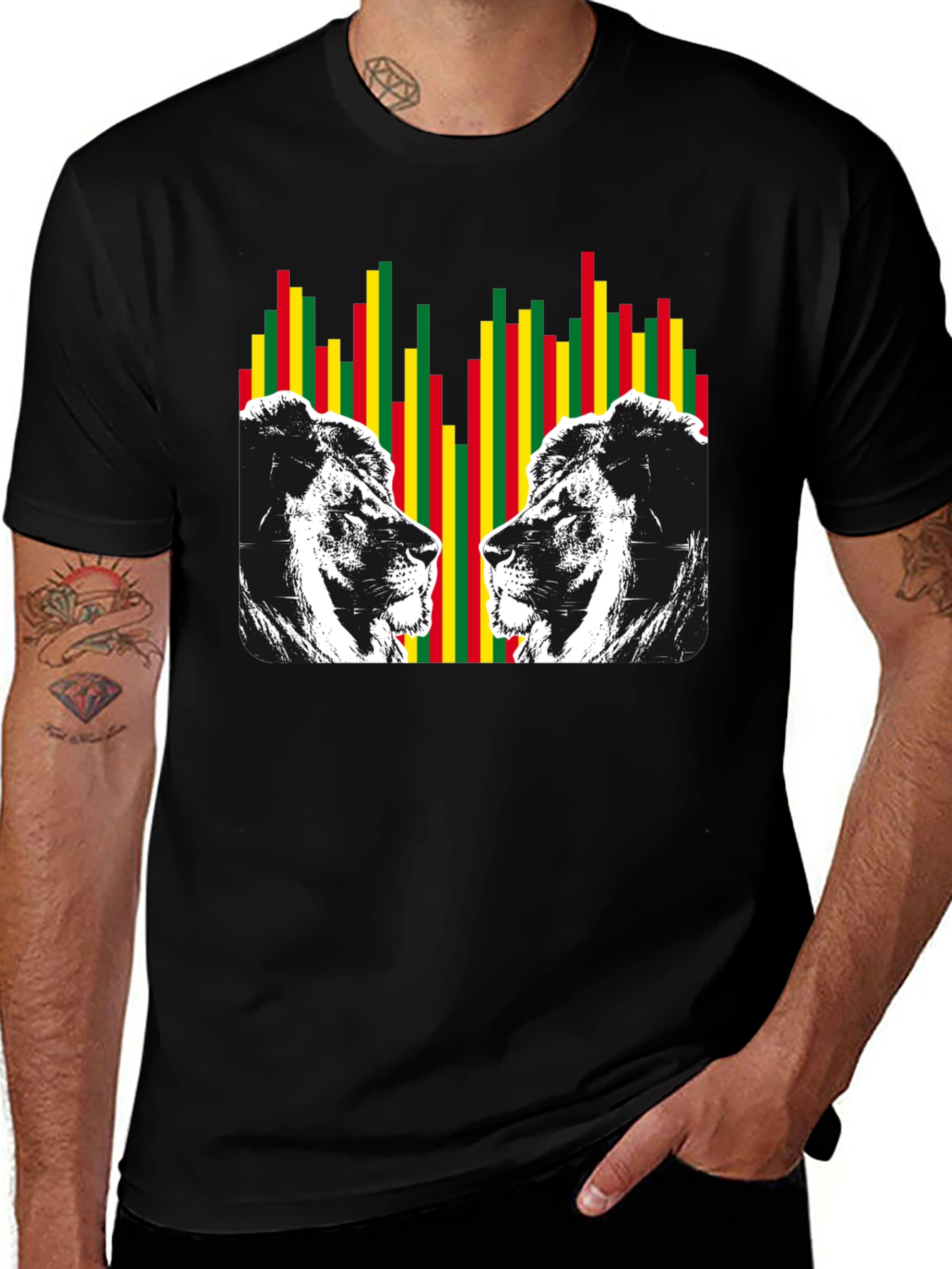 Lion Rasta Graphic Print Crew Neck T-Shirt