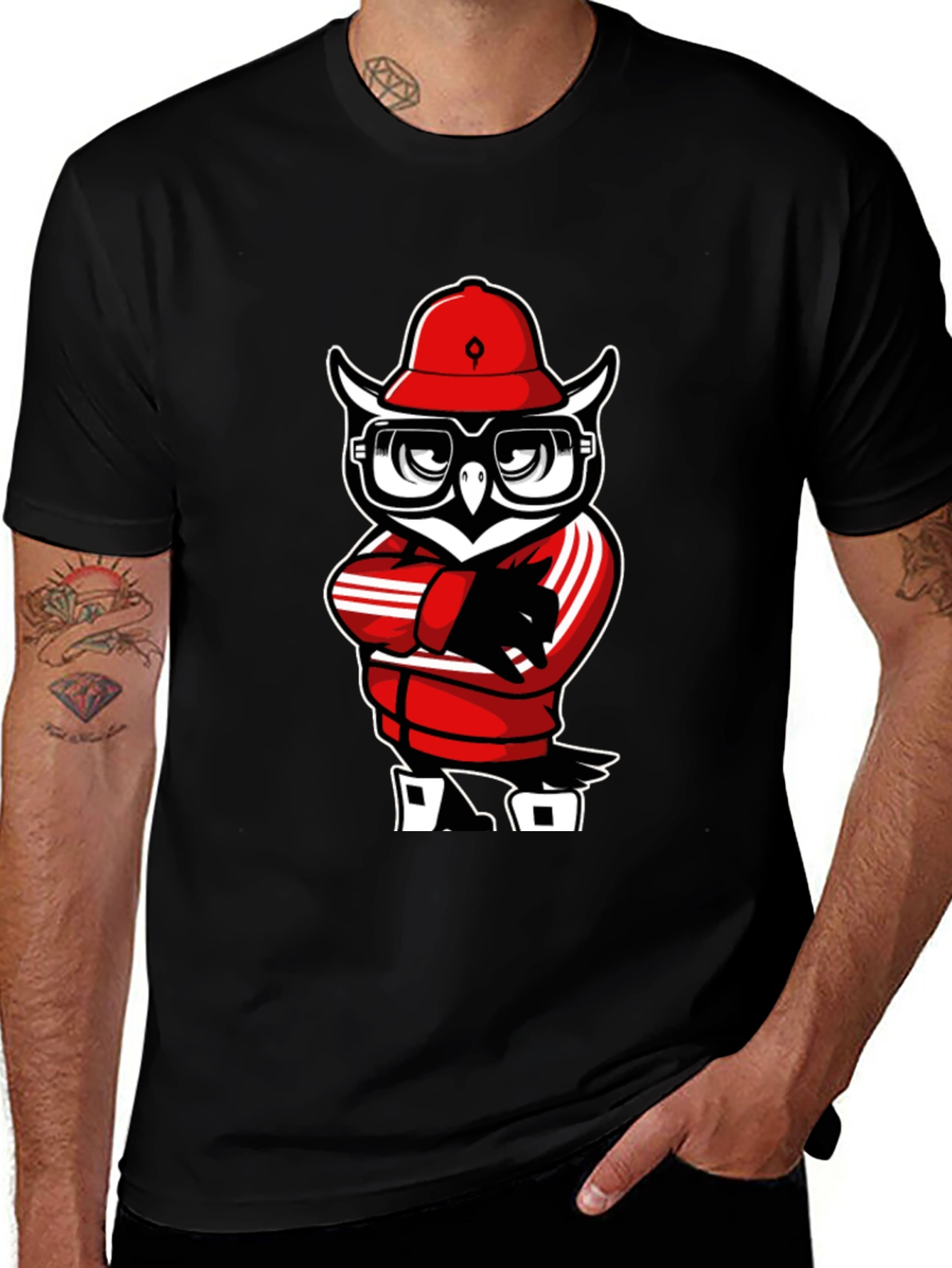 Cool Owl Graphic Tee - Black Cotton T-Shirt