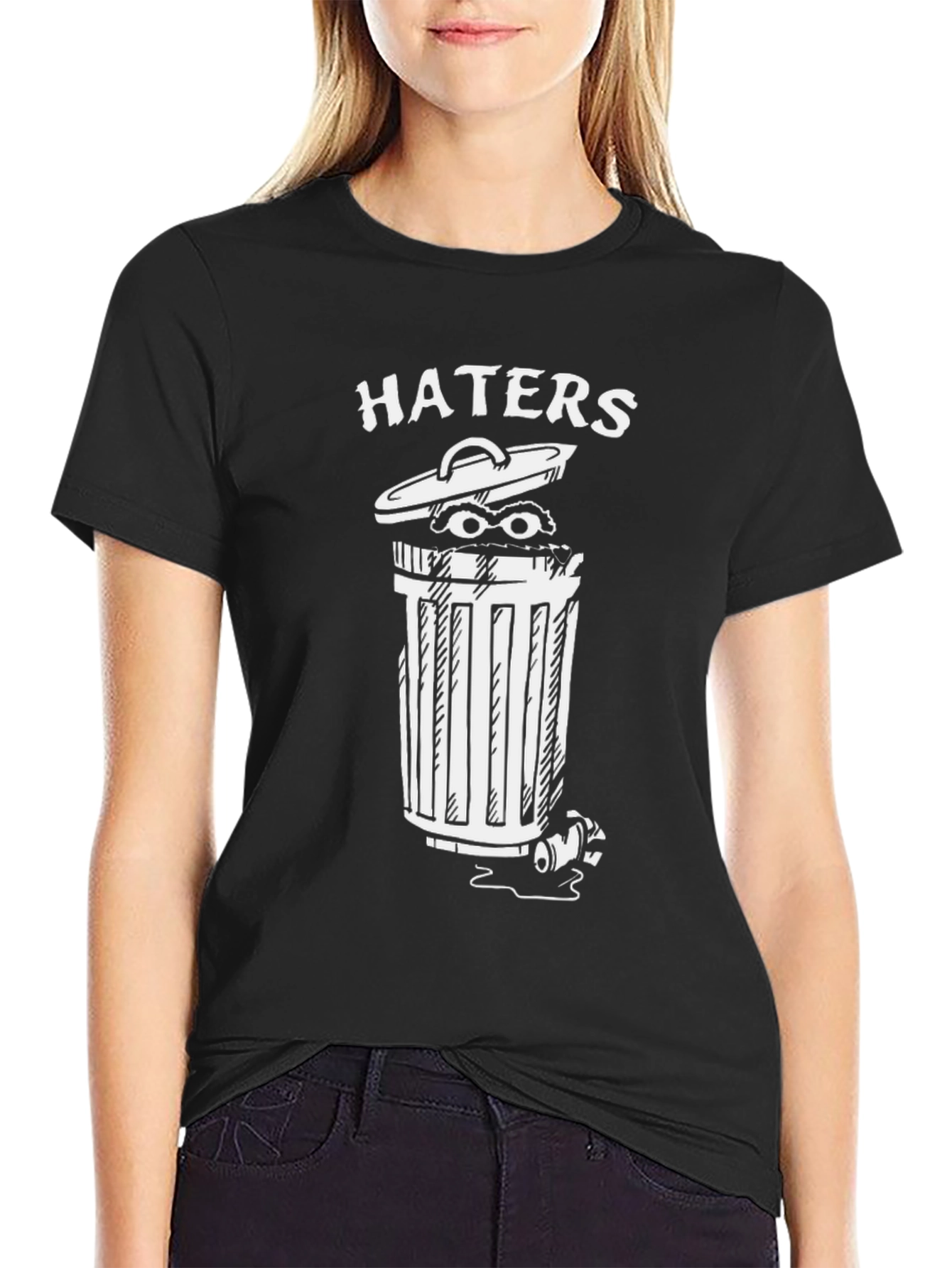 Haters Trash Can Graphic Tee - Funny Statement Shirt