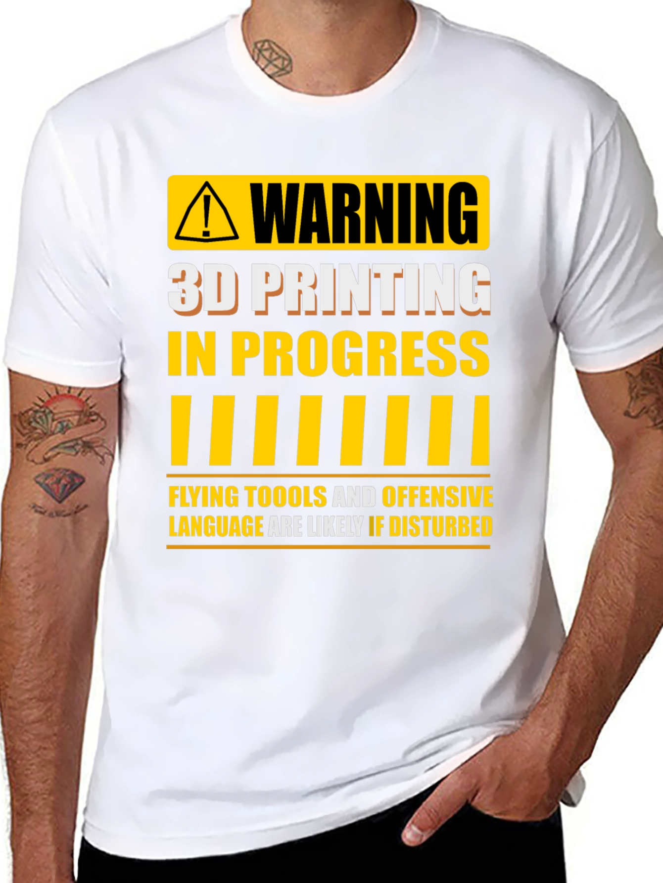 Warning 3D Printing in Progress Mens Black T-Shirt
