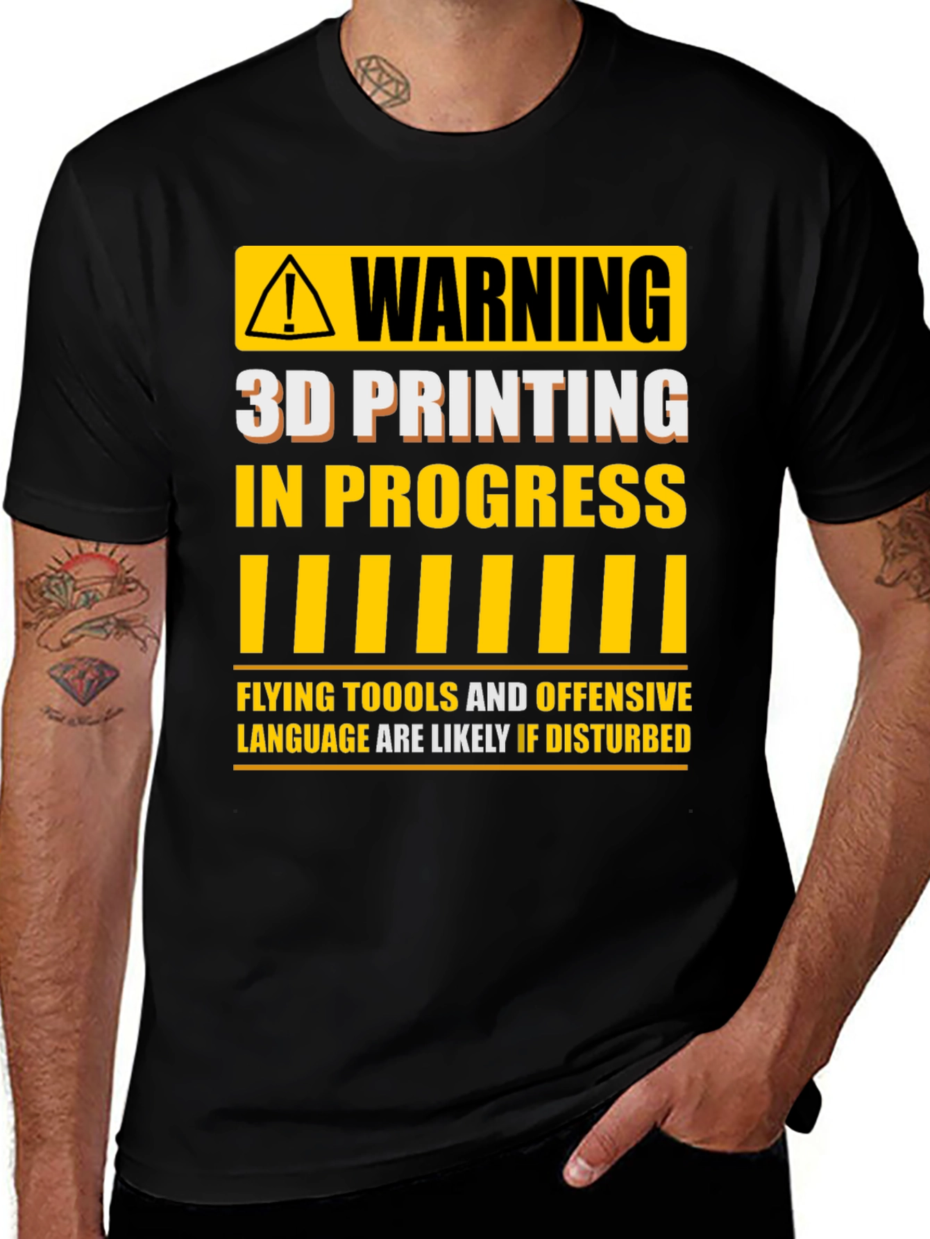 Warning 3D Printing in Progress Mens Black T-Shirt