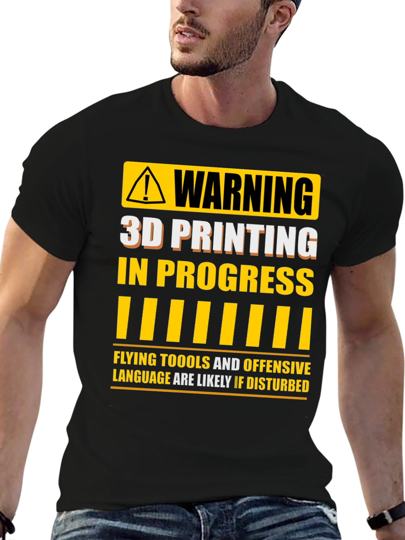 Warning 3D Printing in Progress Mens Black T-Shirt