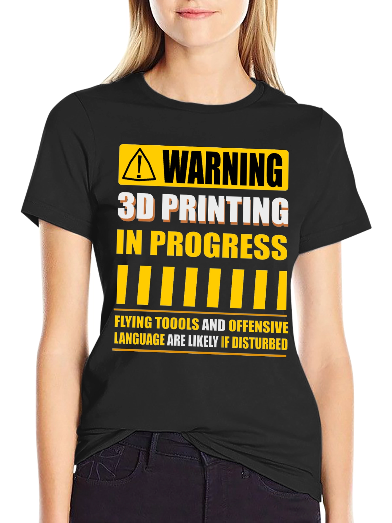 Warning 3D Printing in Progress Mens Black T-Shirt