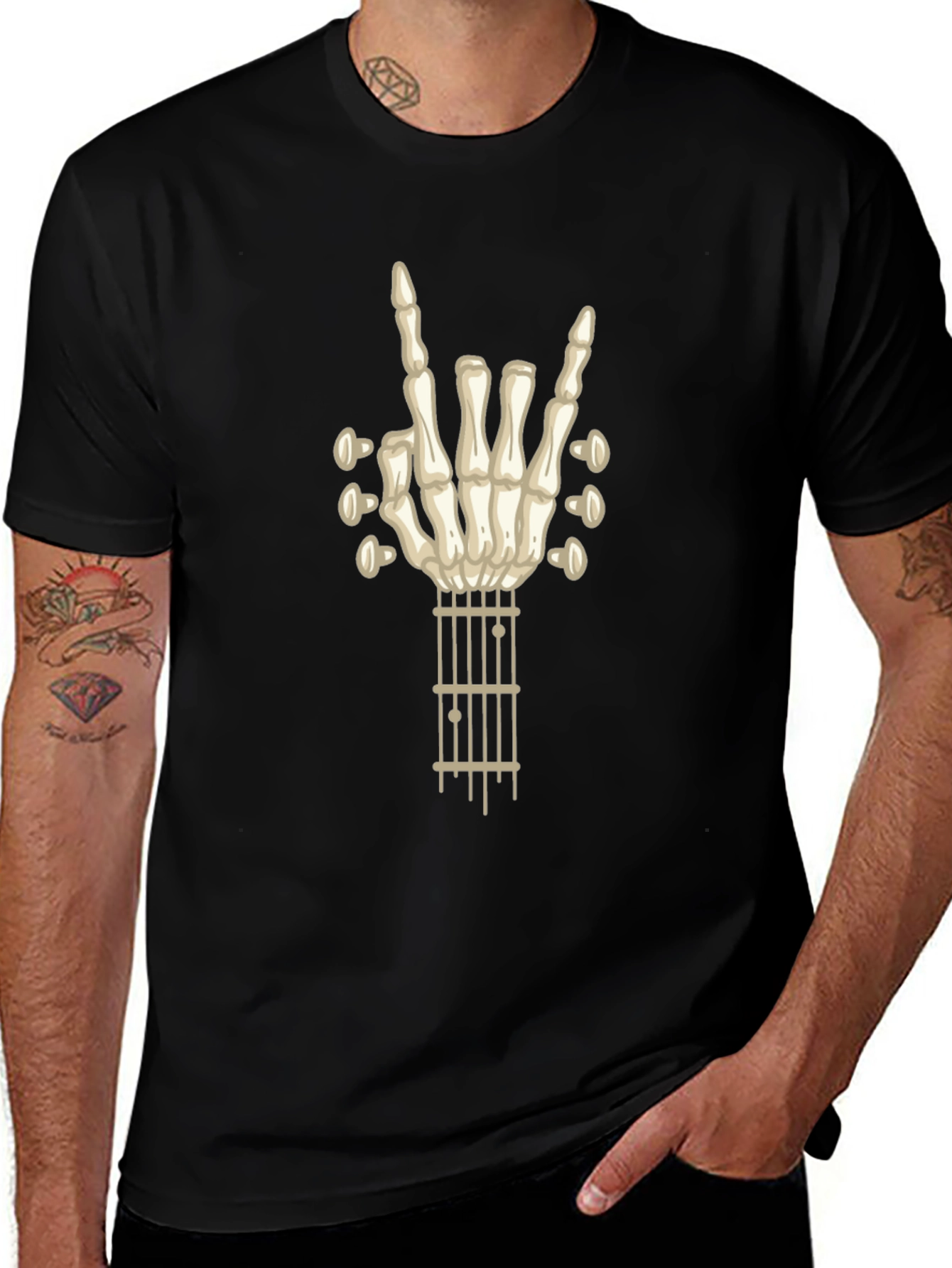 Skeleton Hand Guitar Rock T-Shirt