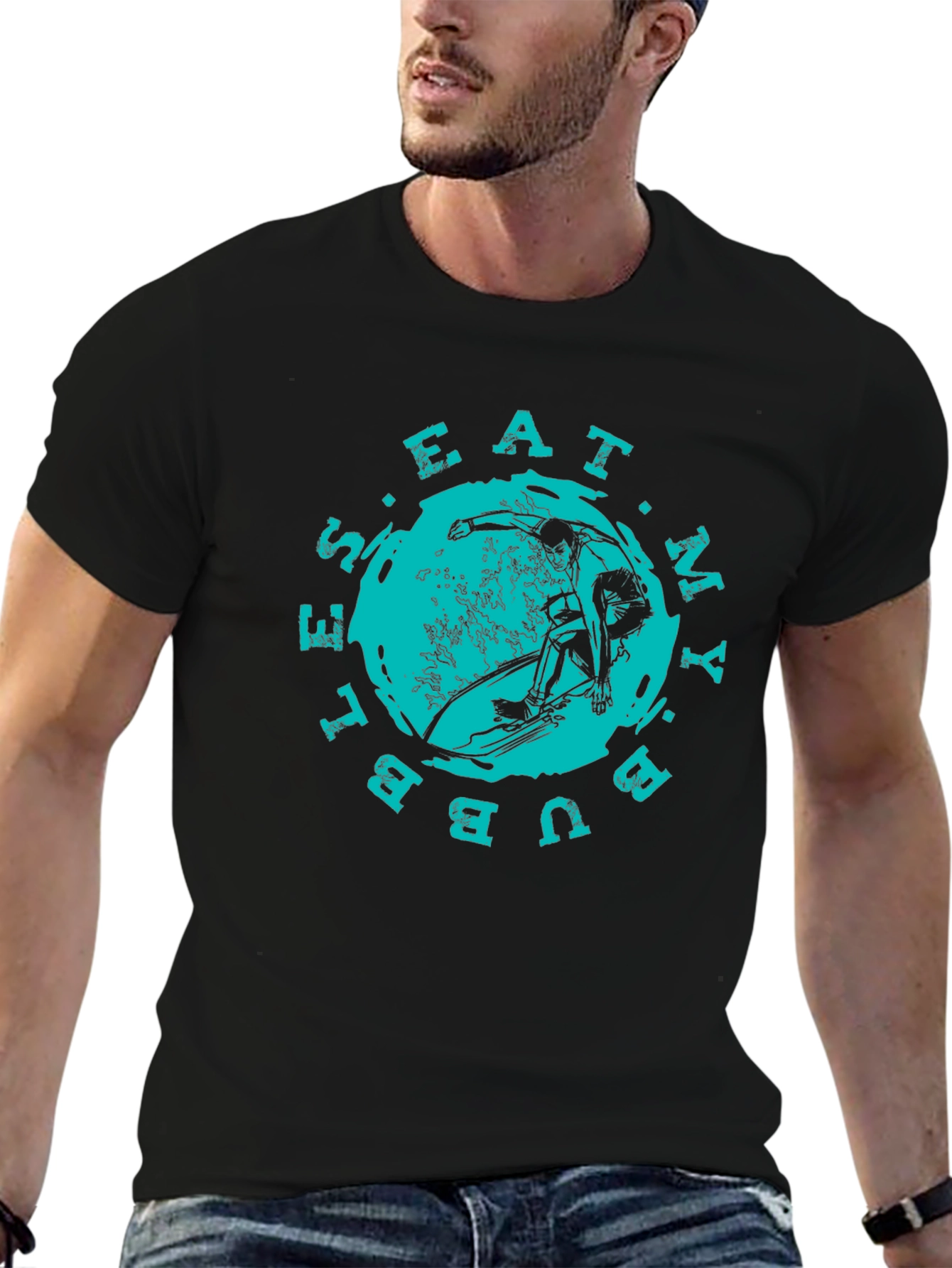 Eat My Bubbles Surfer Graphic Black T-Shirt