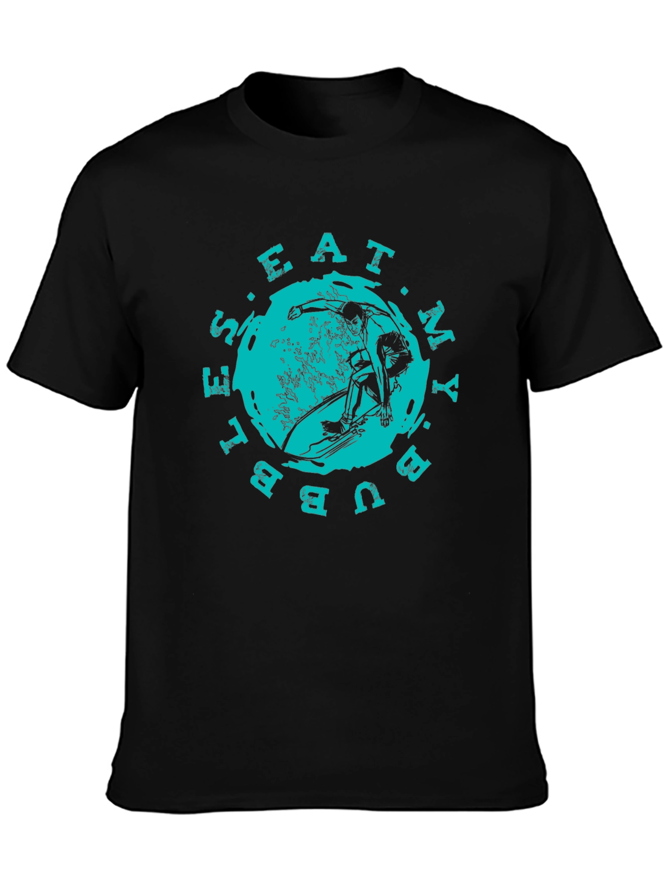 Eat My Bubbles Surfer Graphic Black T-Shirt