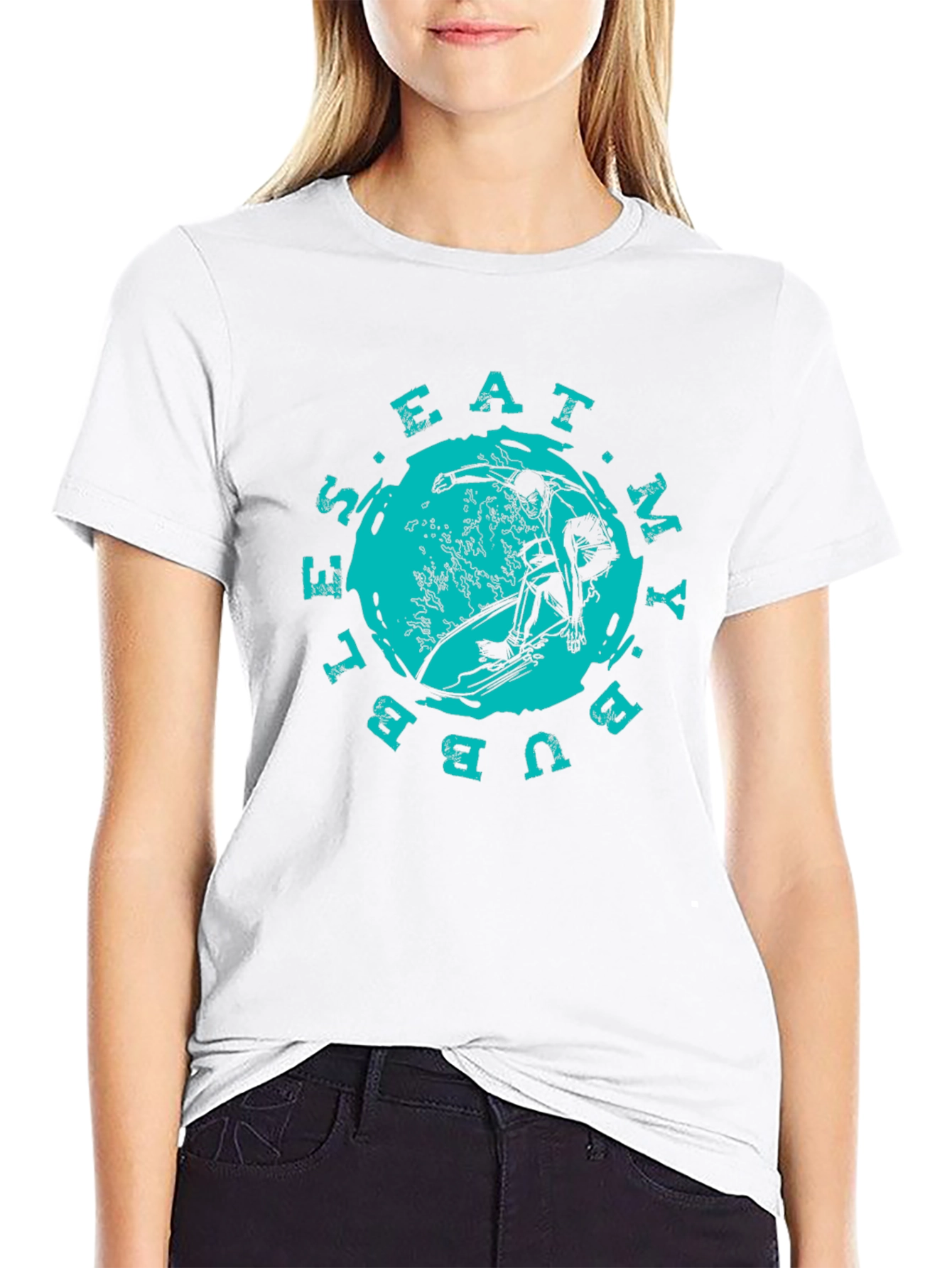 Eat My Bubbles Surfer Graphic Black T-Shirt