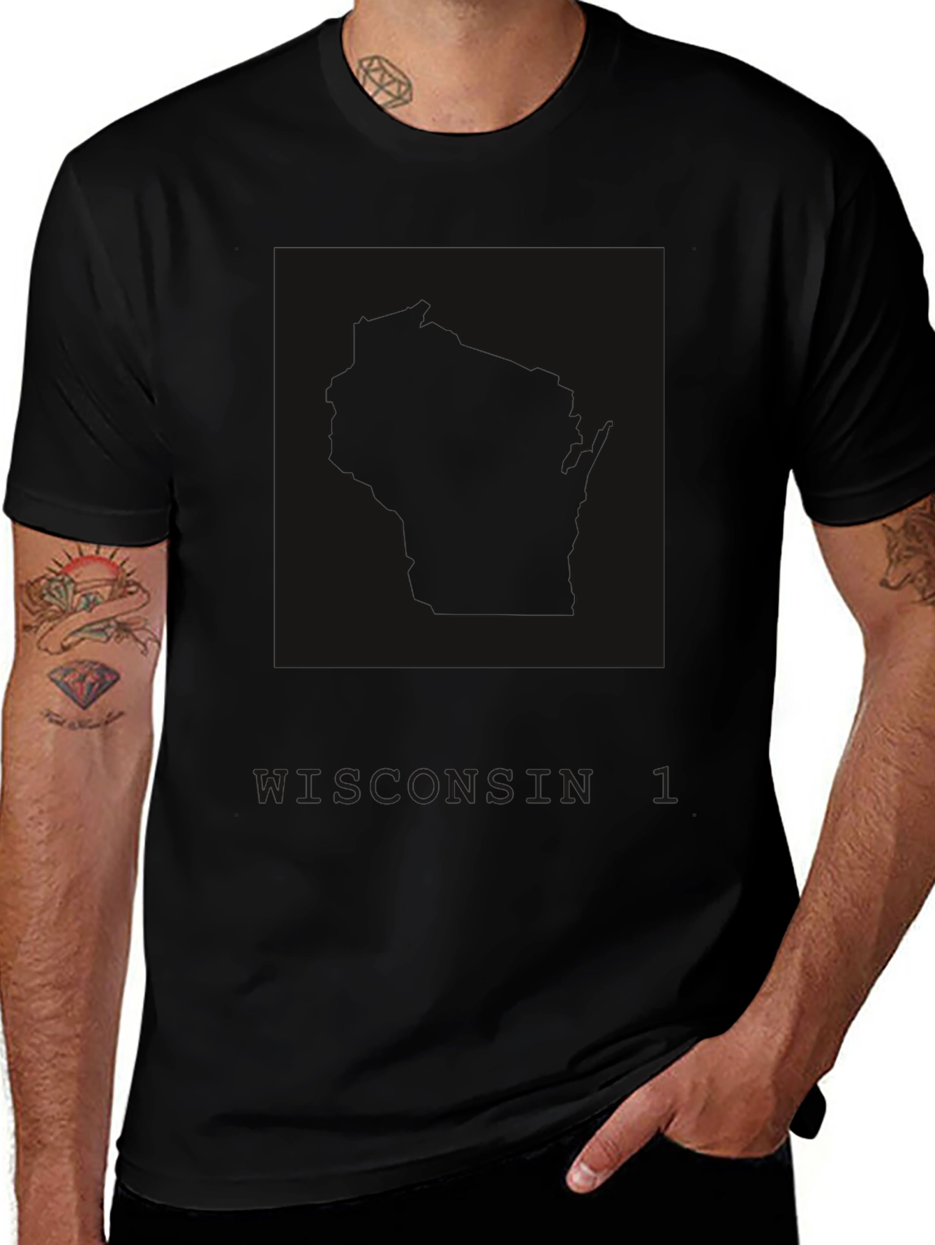 Black Graphic Tee - Wisconsin State Outline