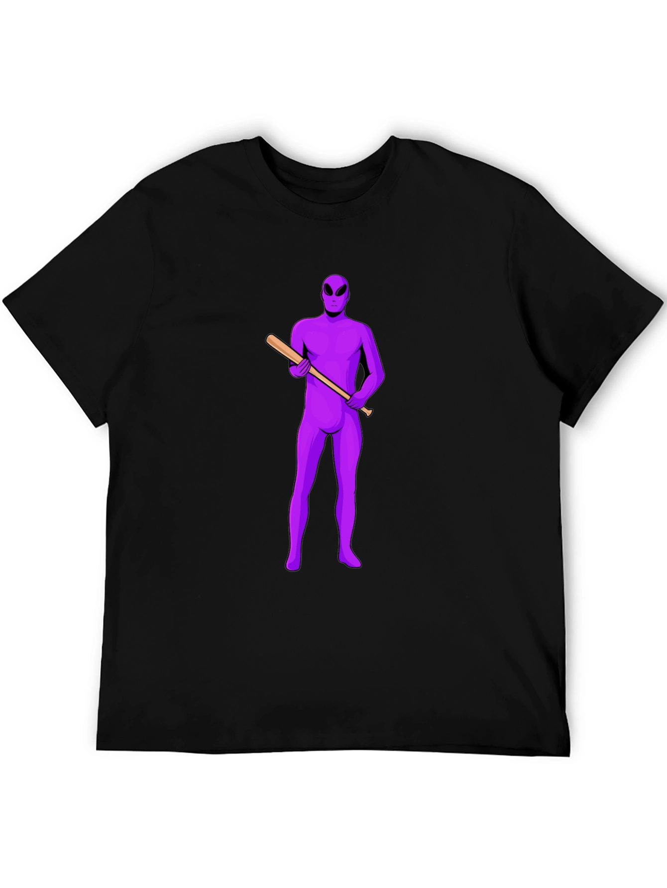 Purple Alien Baseball Tee - Mens Black T-Shirt