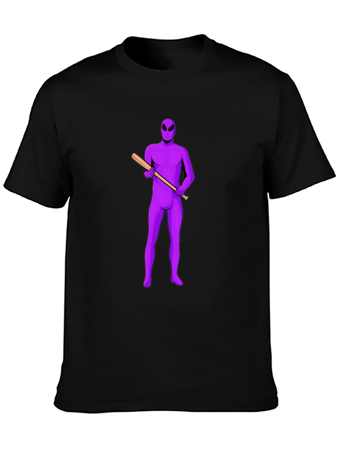 Purple Alien Baseball Tee - Mens Black T-Shirt