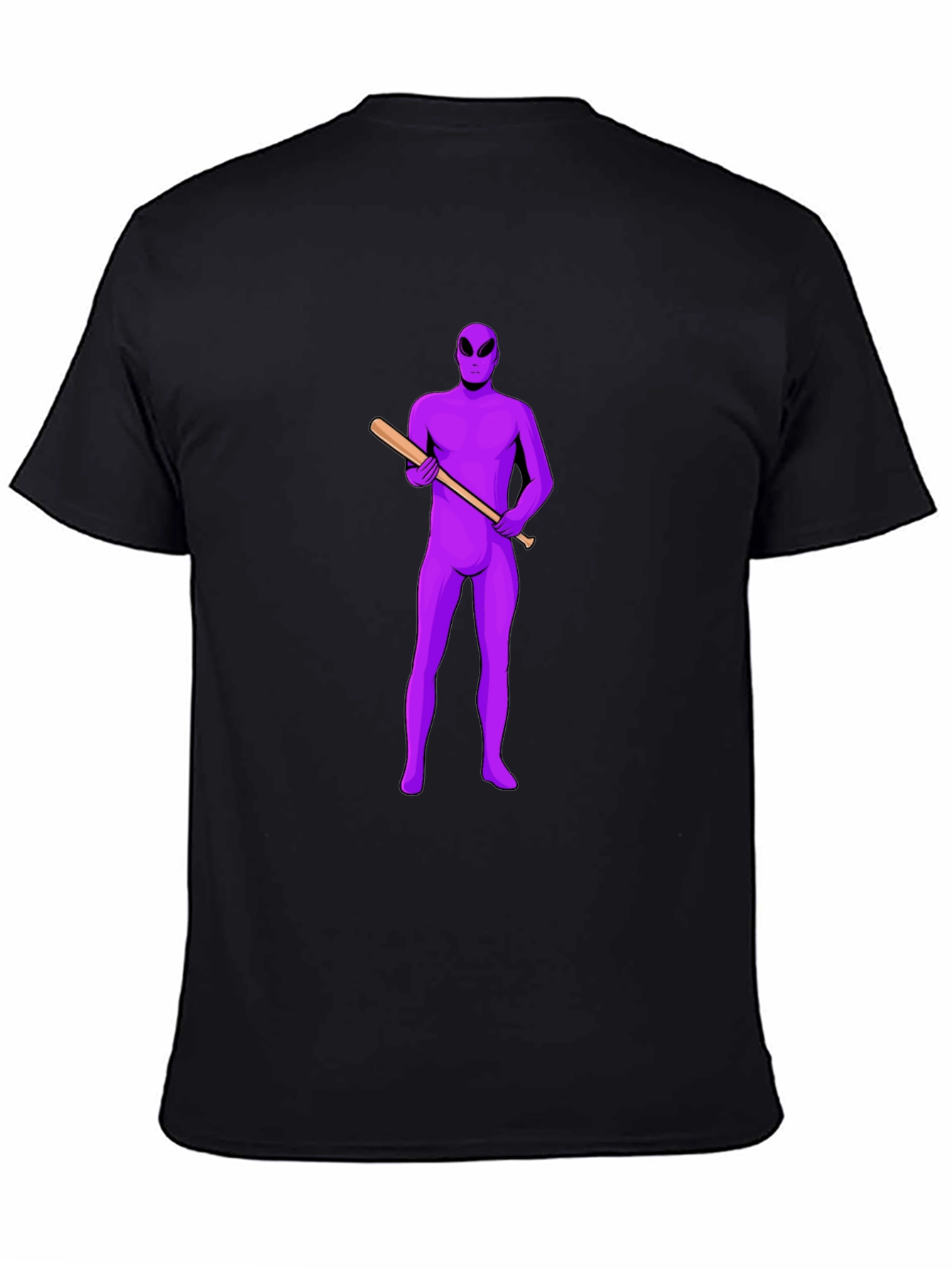 Purple Alien Baseball Tee - Mens Black T-Shirt