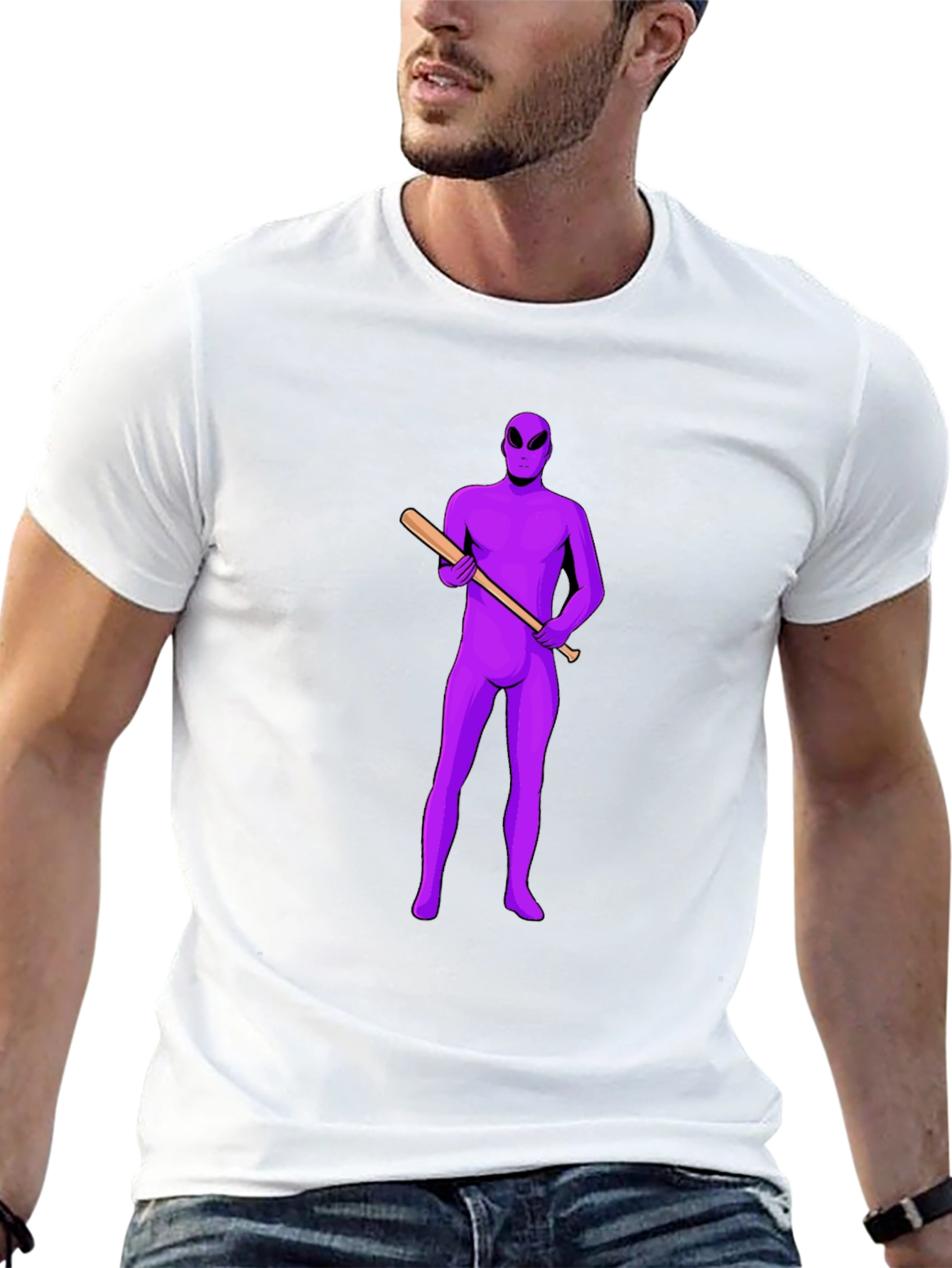 Purple Alien Baseball Tee - Mens Black T-Shirt