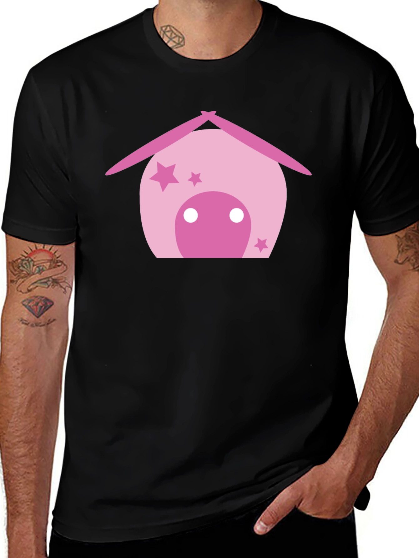 Cute Pink House Graphic Black T-Shirt