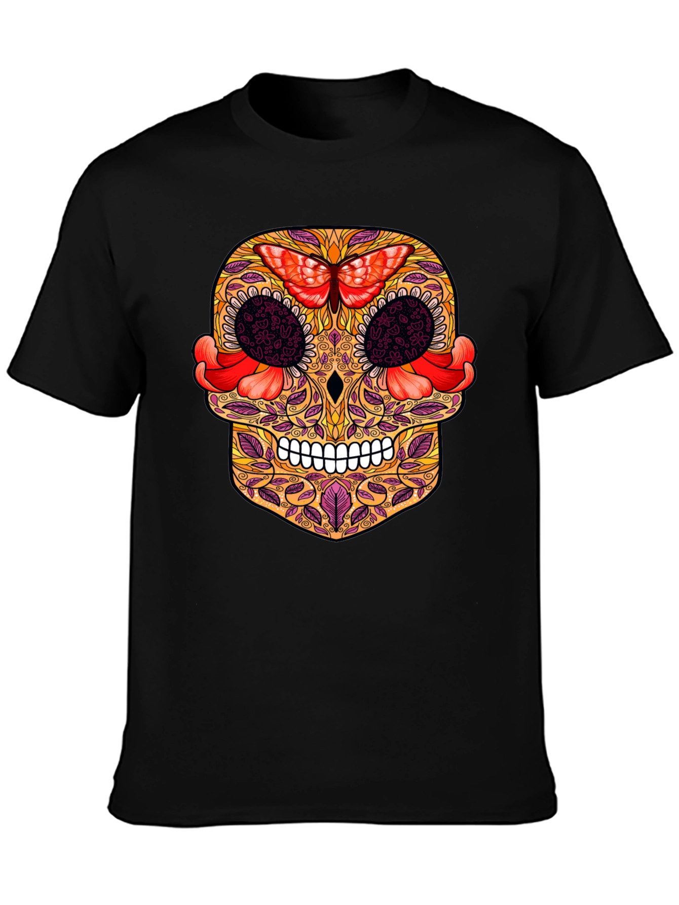 Sugar Skull T-Shirt with Butterfly Design