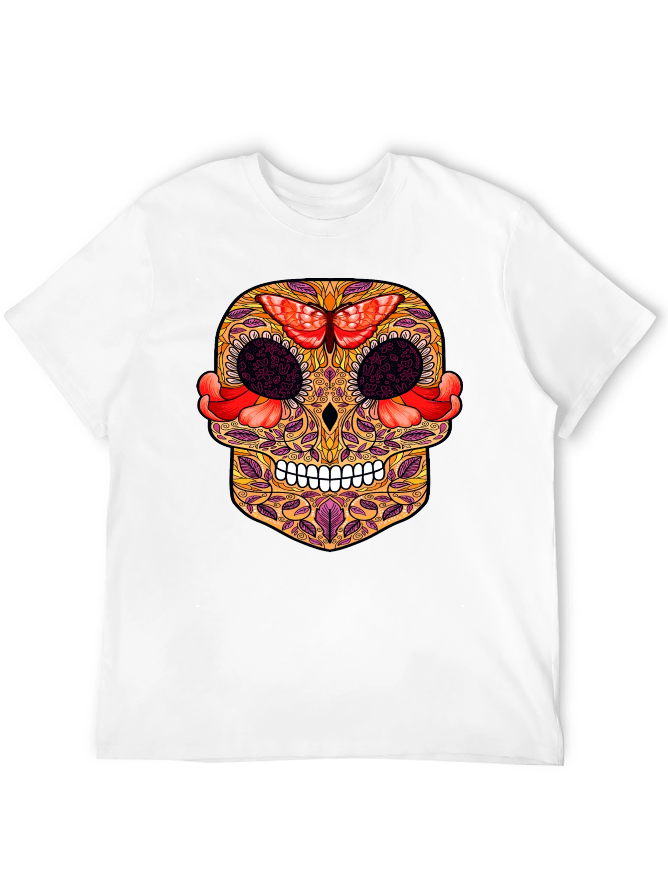 Sugar Skull T-Shirt with Butterfly Design