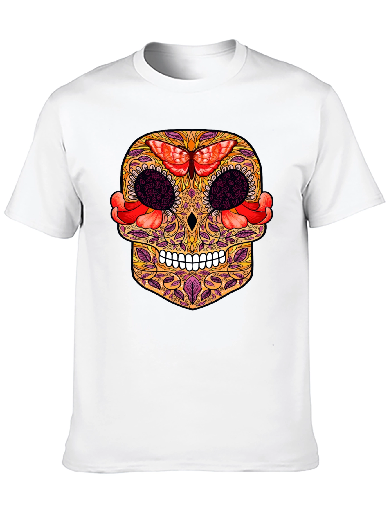 Sugar Skull T-Shirt with Butterfly Design