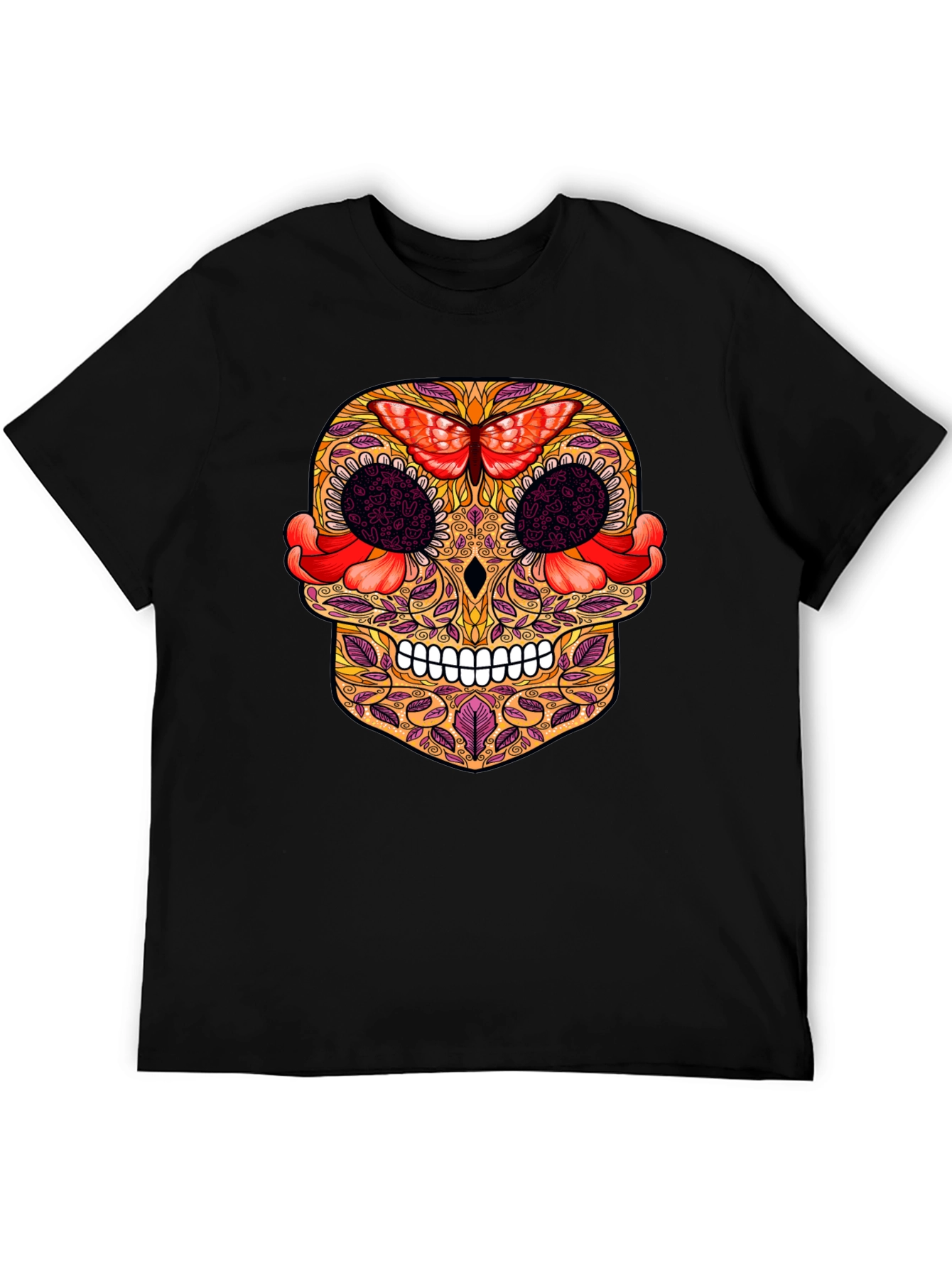 Sugar Skull T-Shirt with Butterfly Design