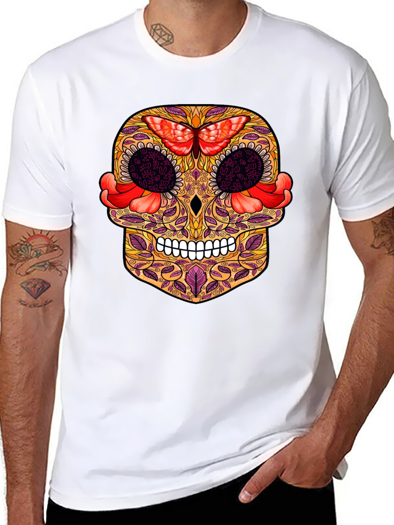 Sugar Skull T-Shirt with Butterfly Design