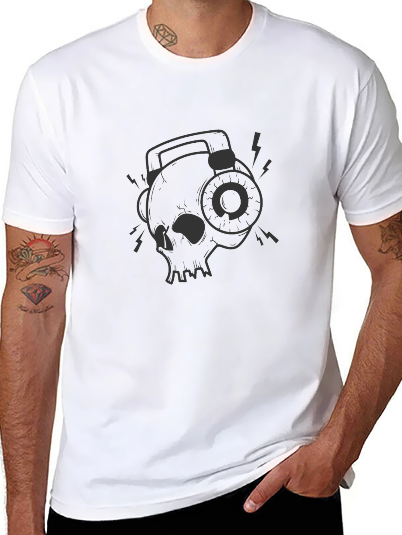Skull Headphones Graphic T-Shirt - Cool Casual Style