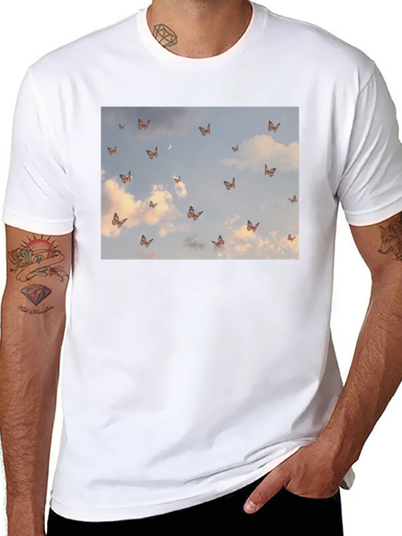 Butterfly Sky Graphic Black T-Shirt