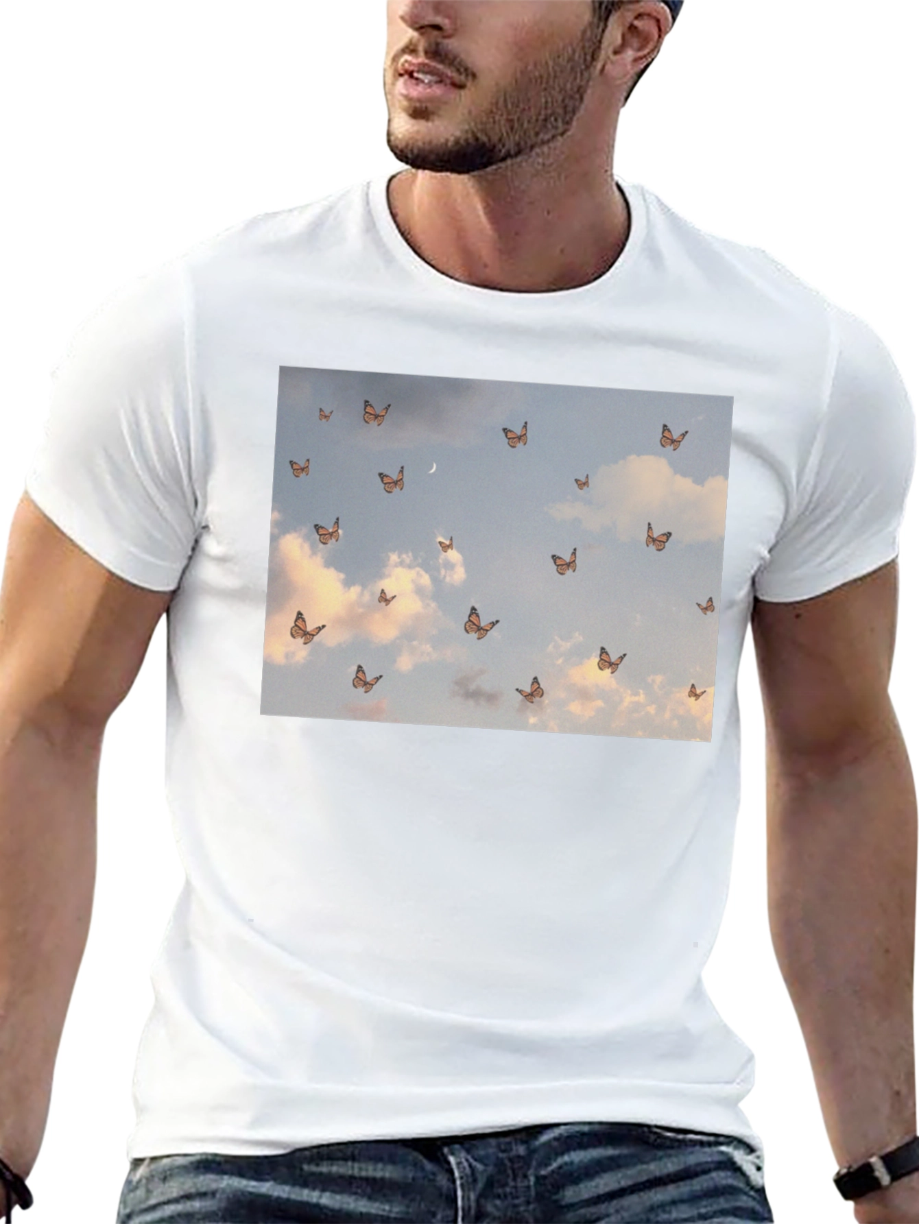 Butterfly Sky Graphic Black T-Shirt