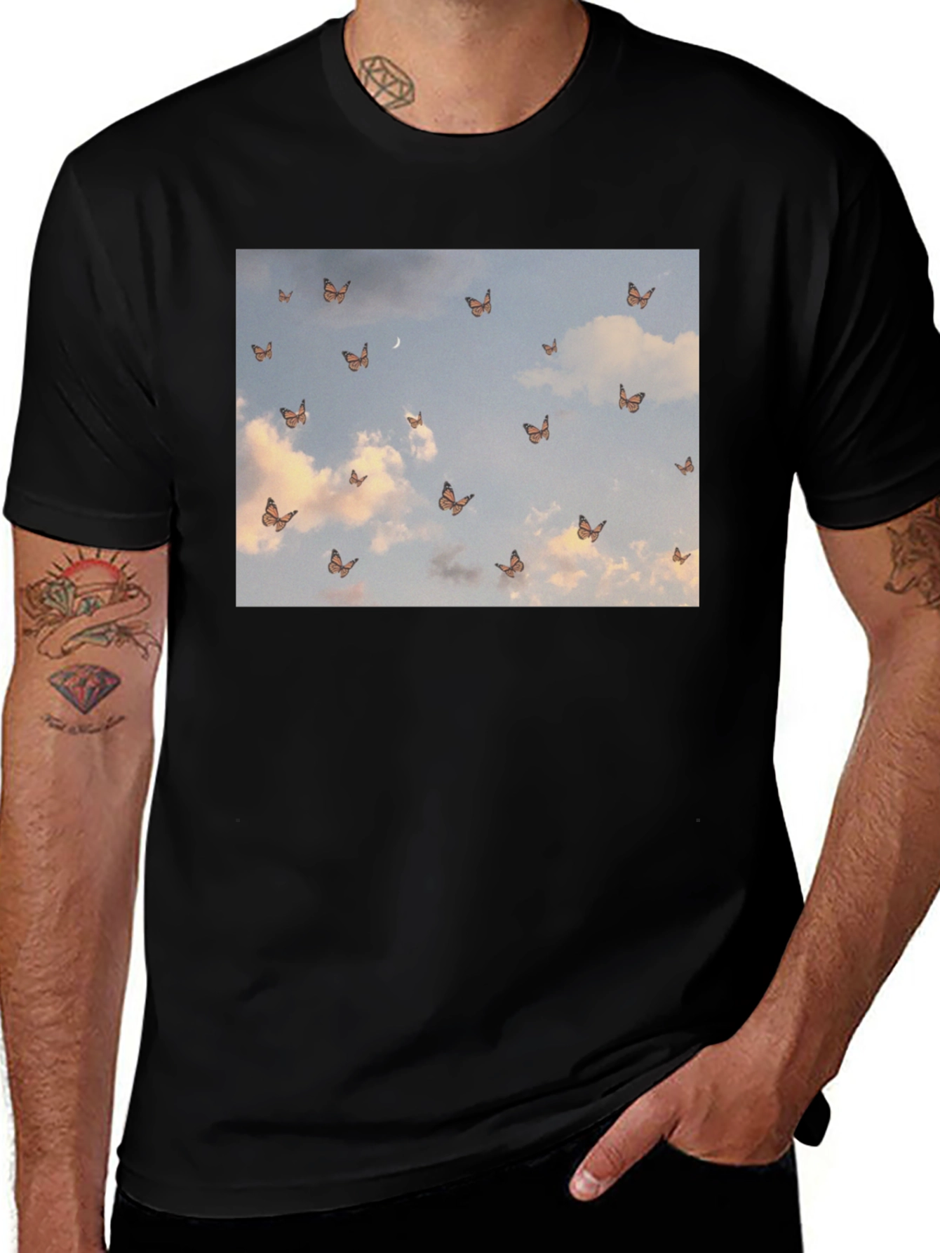 Butterfly Sky Graphic Black T-Shirt