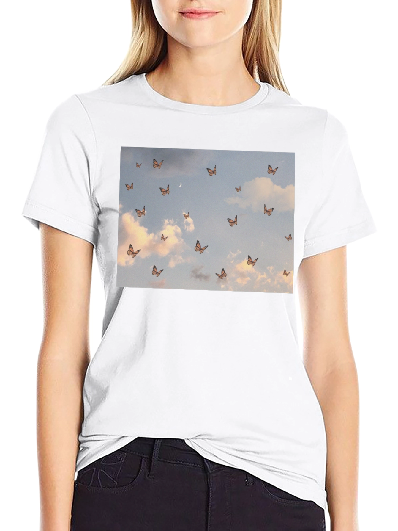 Butterfly Sky Graphic Black T-Shirt