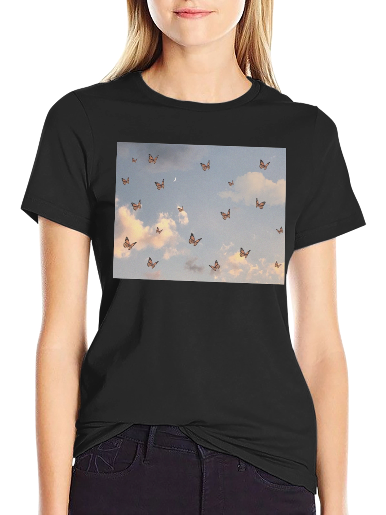 Butterfly Sky Graphic Black T-Shirt